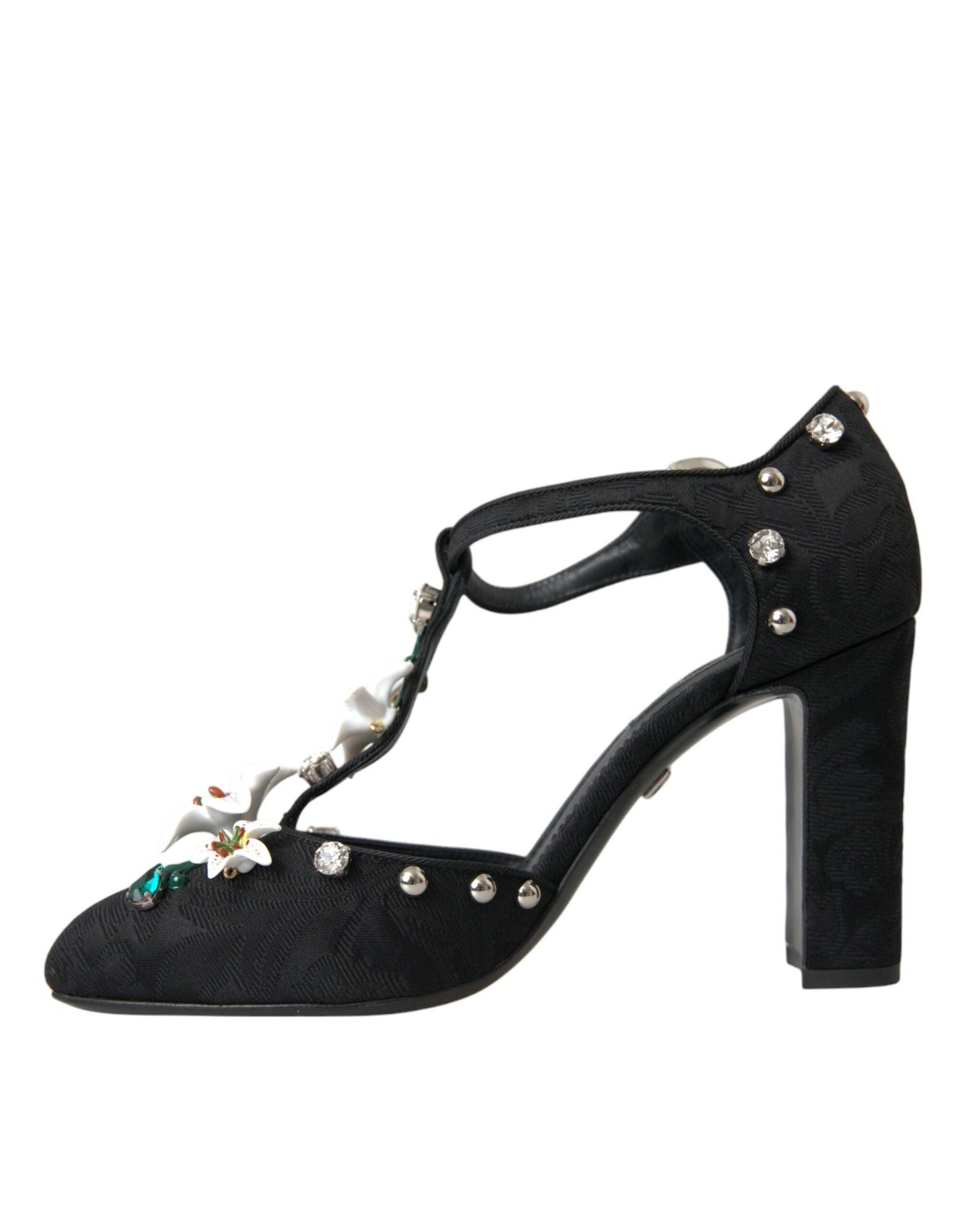 Dolce & Gabbana Black Lilies Crystal Heels Pumps Shoes - Arichezz.store