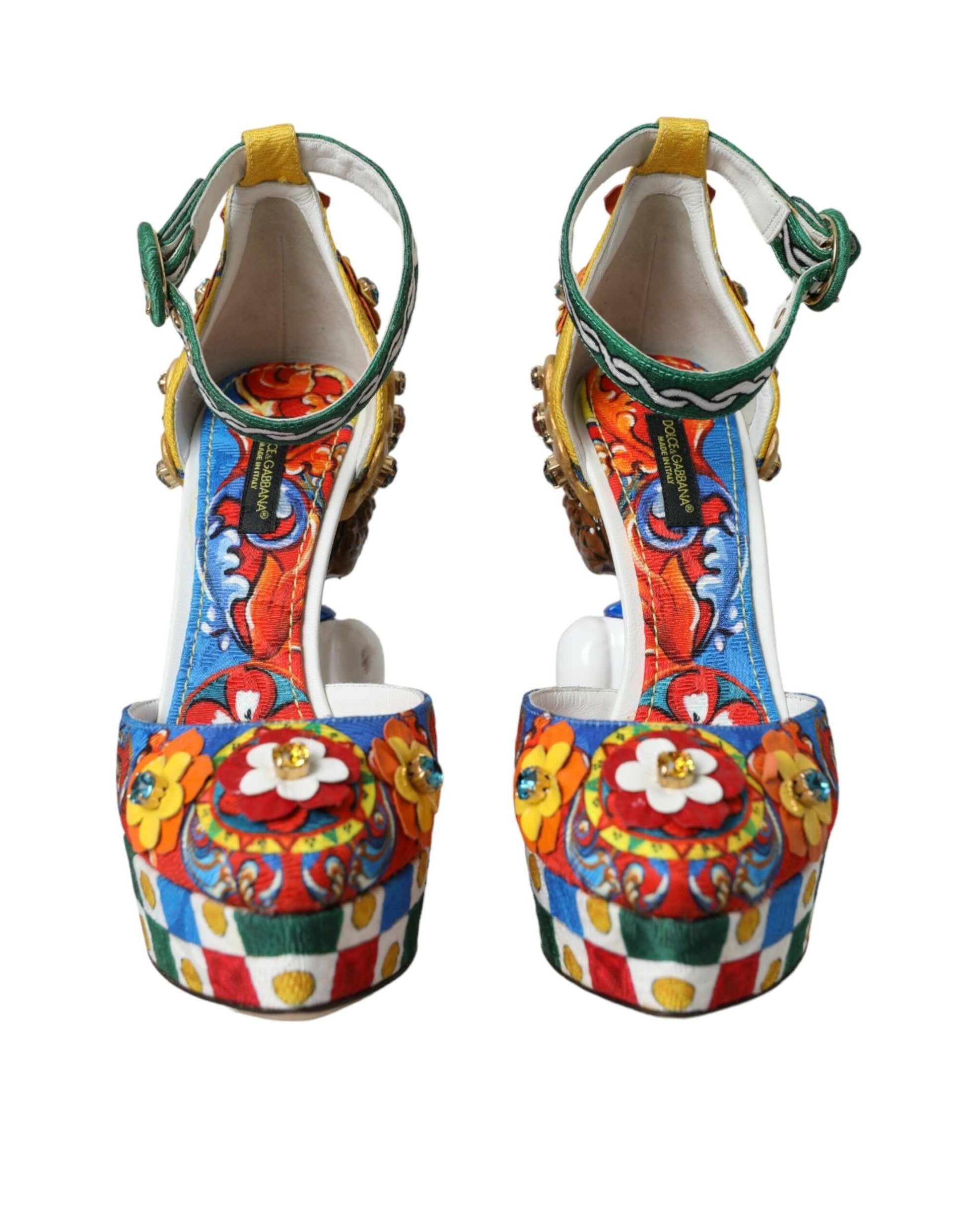 Dolce & Gabbana Multicolor Carretto Embellished Sandals Shoes - Arichezz.store