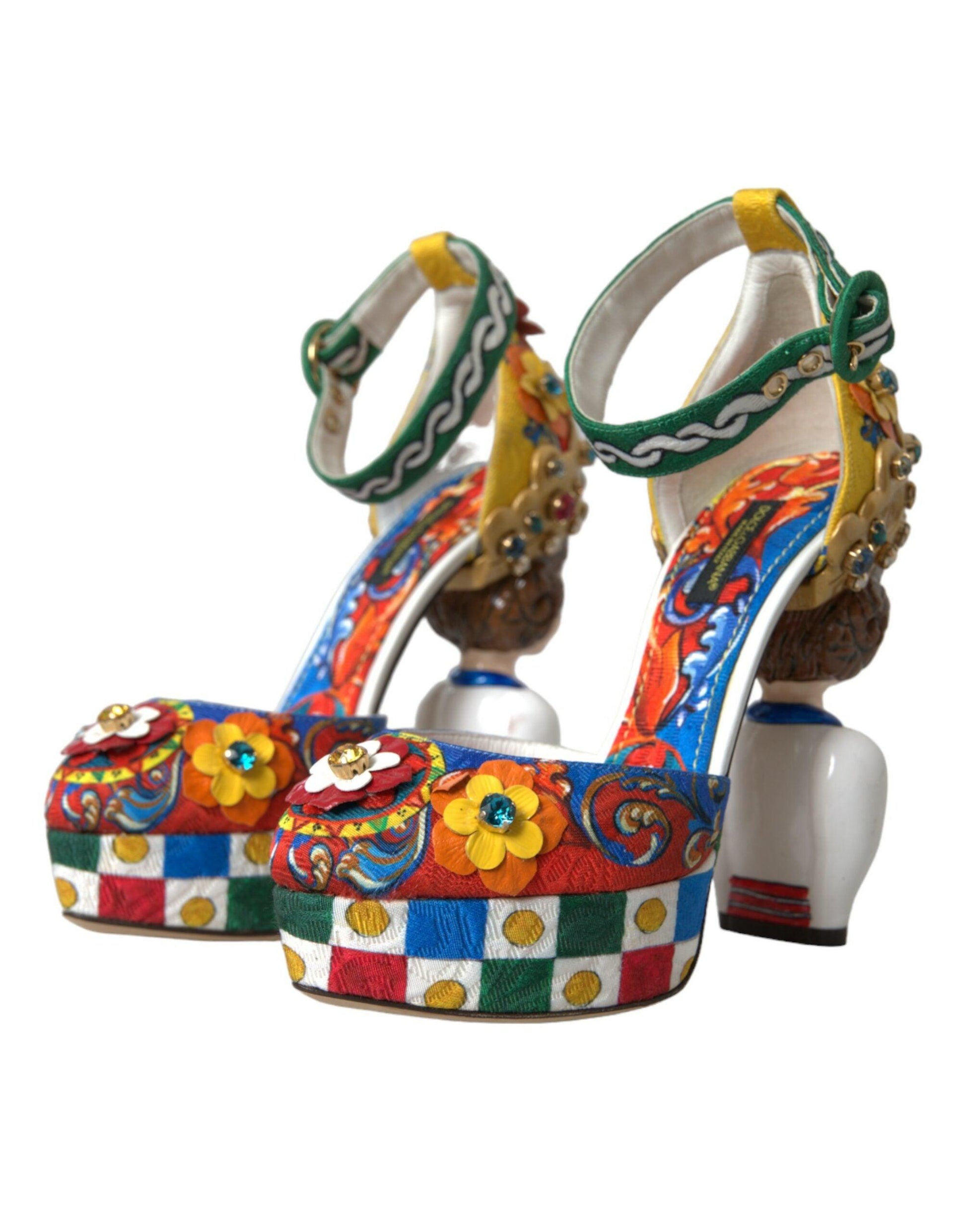 Dolce & Gabbana Multicolor Carretto Embellished Sandals Shoes - Arichezz.store