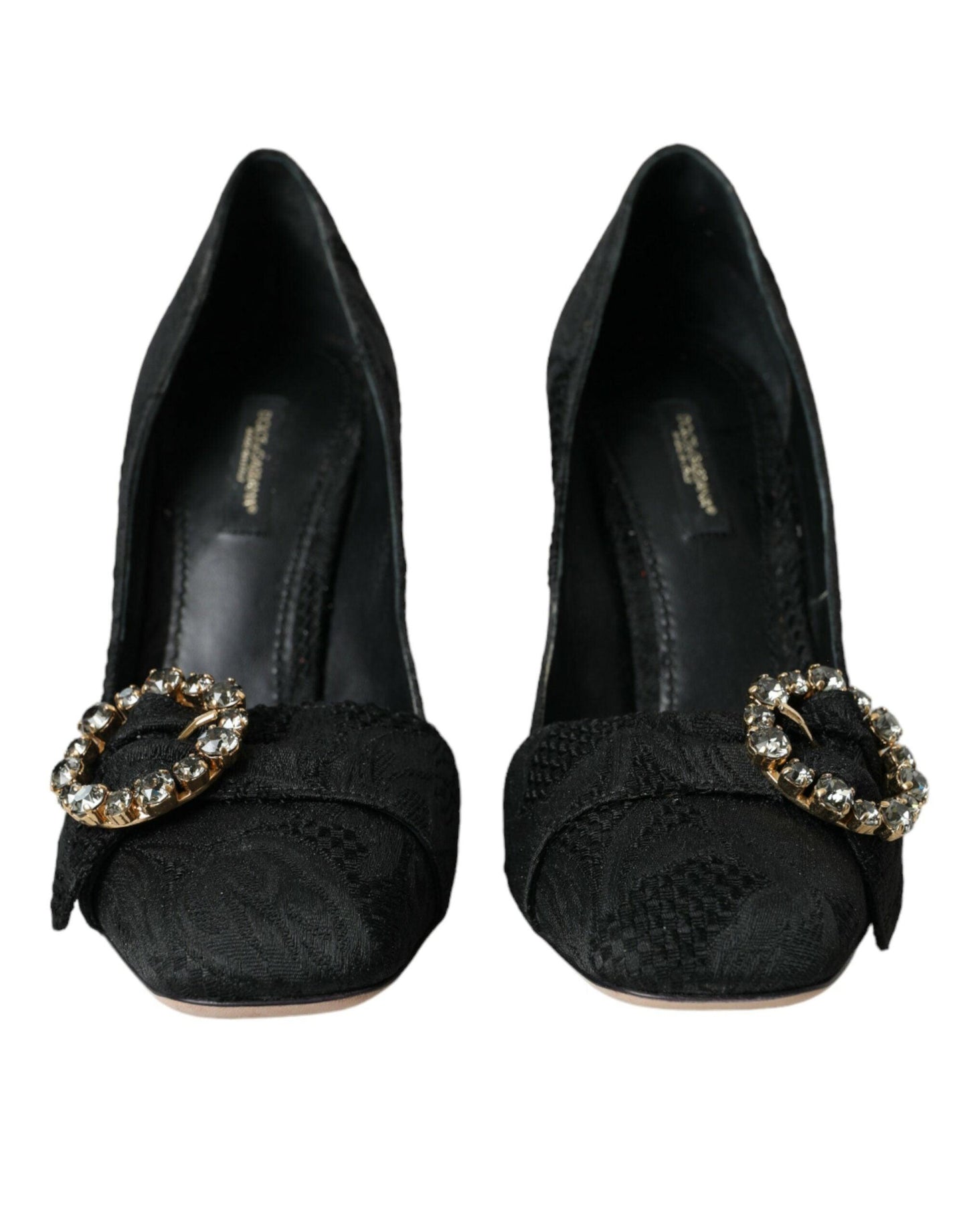 Dolce & Gabbana Black Brocade Crystals Heels Pumps Shoes - Arichezz.store