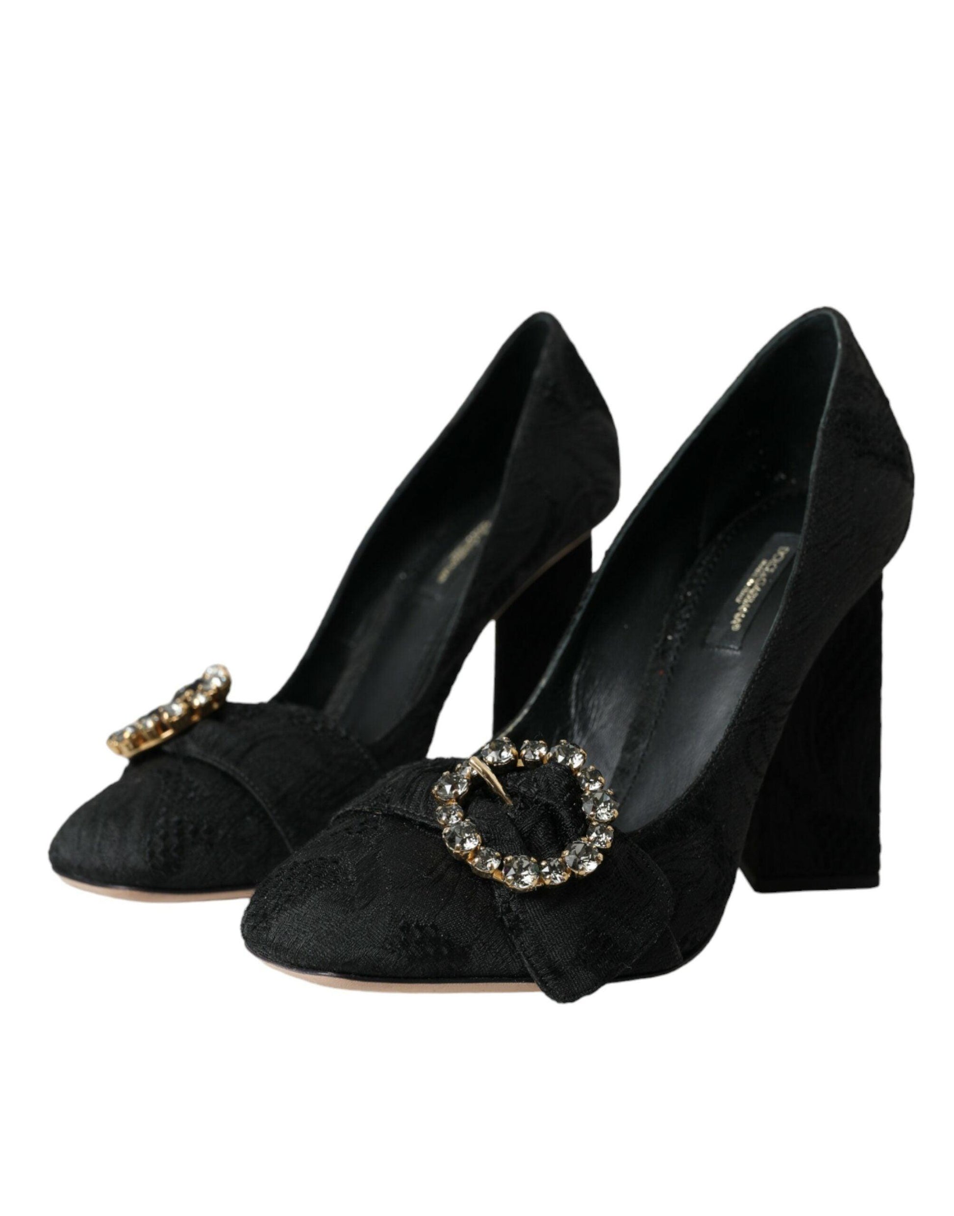 Dolce & Gabbana Black Brocade Crystals Heels Pumps Shoes - Arichezz.store