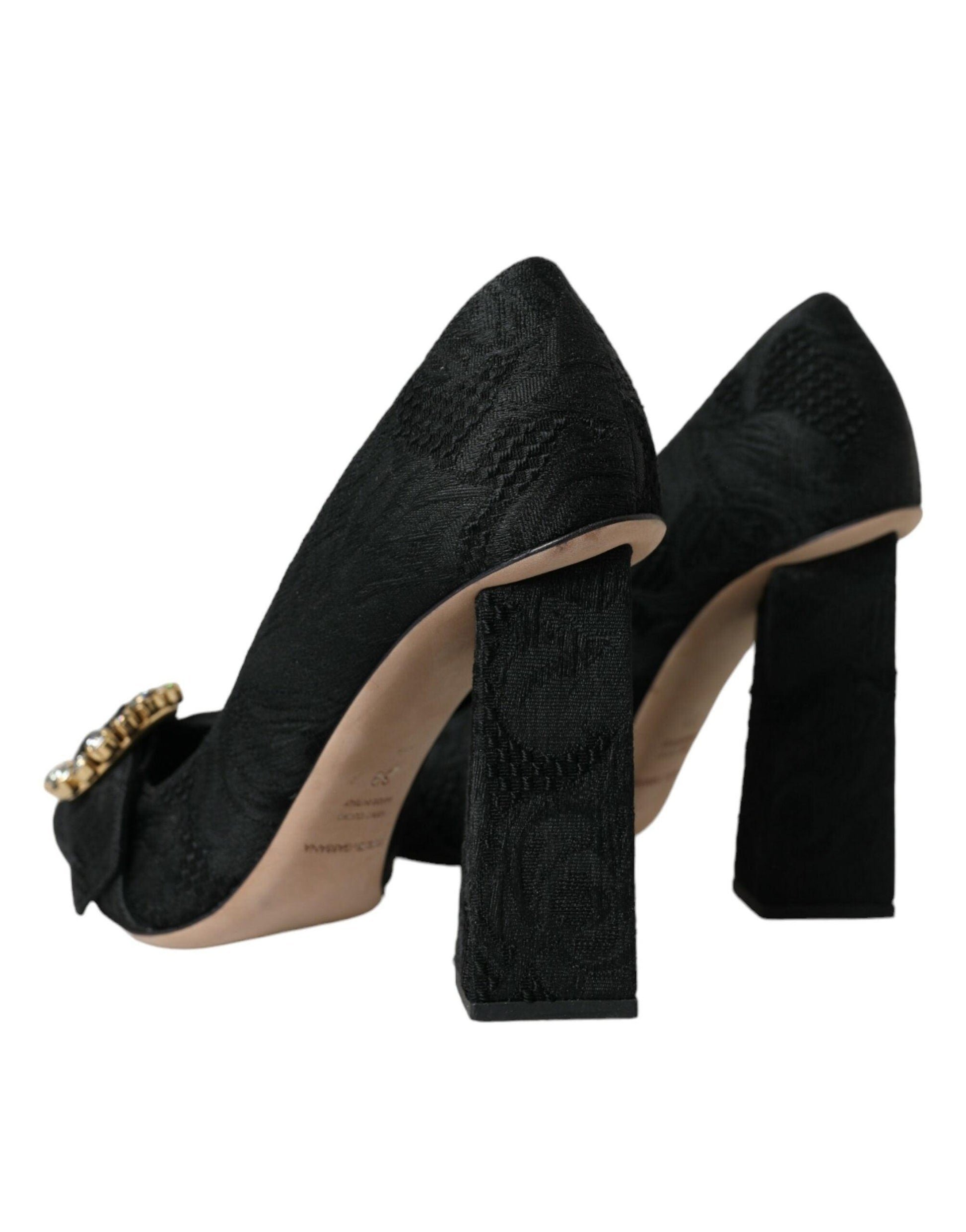 Dolce & Gabbana Black Brocade Crystals Heels Pumps Shoes - Arichezz.store