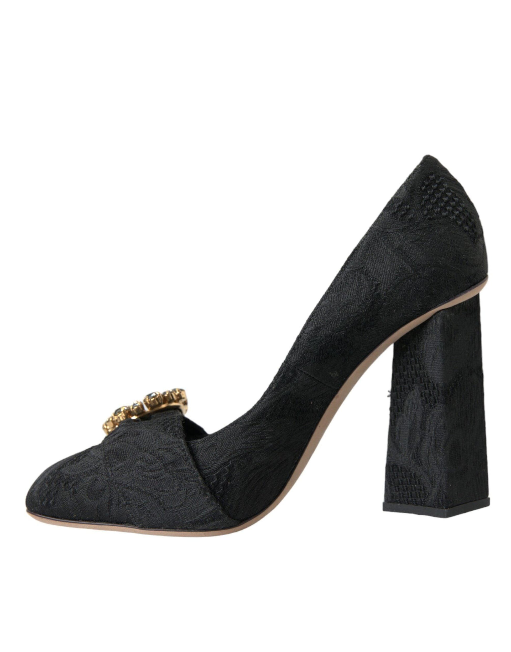 Dolce & Gabbana Black Brocade Crystals Heels Pumps Shoes - Arichezz.store