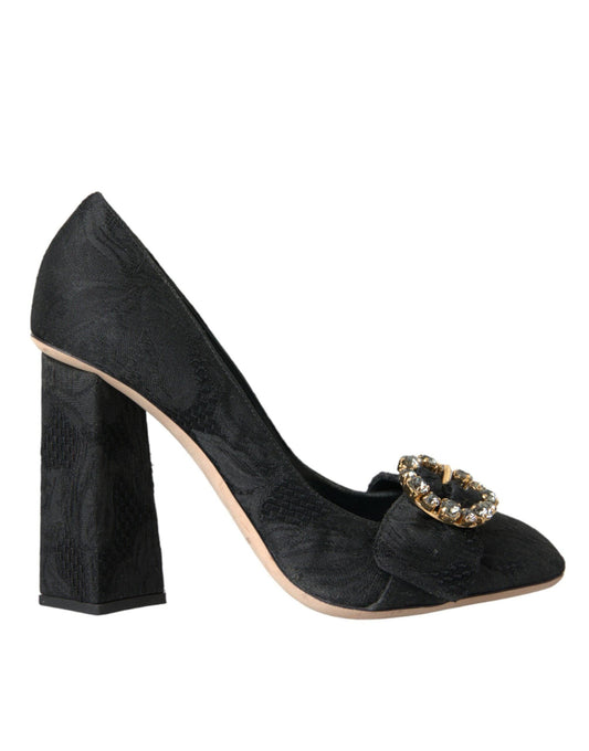 Dolce & Gabbana Black Brocade Crystals Heels Pumps Shoes - Arichezz.store