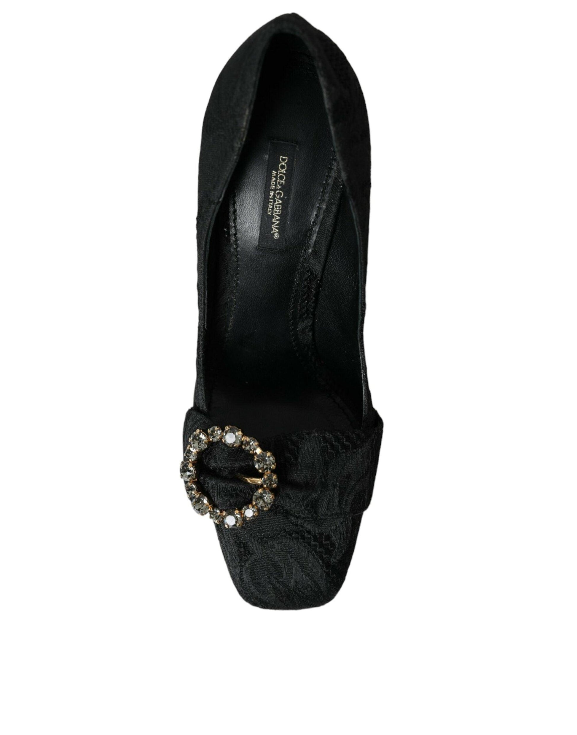 Dolce & Gabbana Black Brocade Crystals Heels Pumps Shoes - Arichezz.store