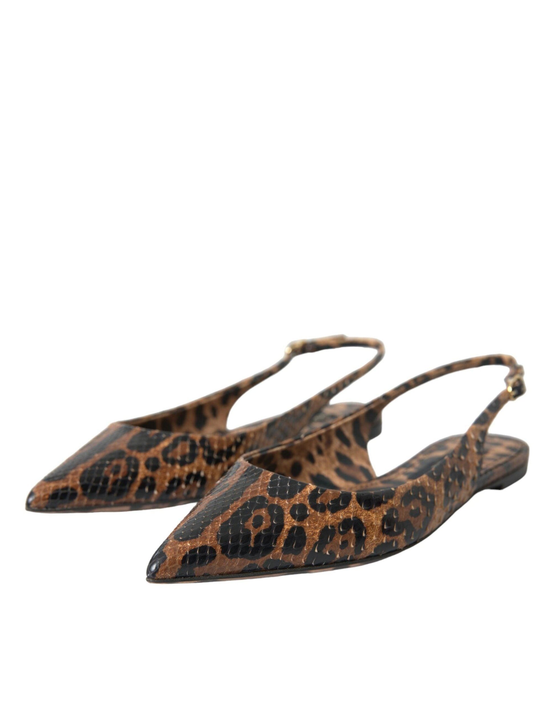 Dolce & Gabbana Brown Leopard Exotic Skin Slingback Shoes - Arichezz.store