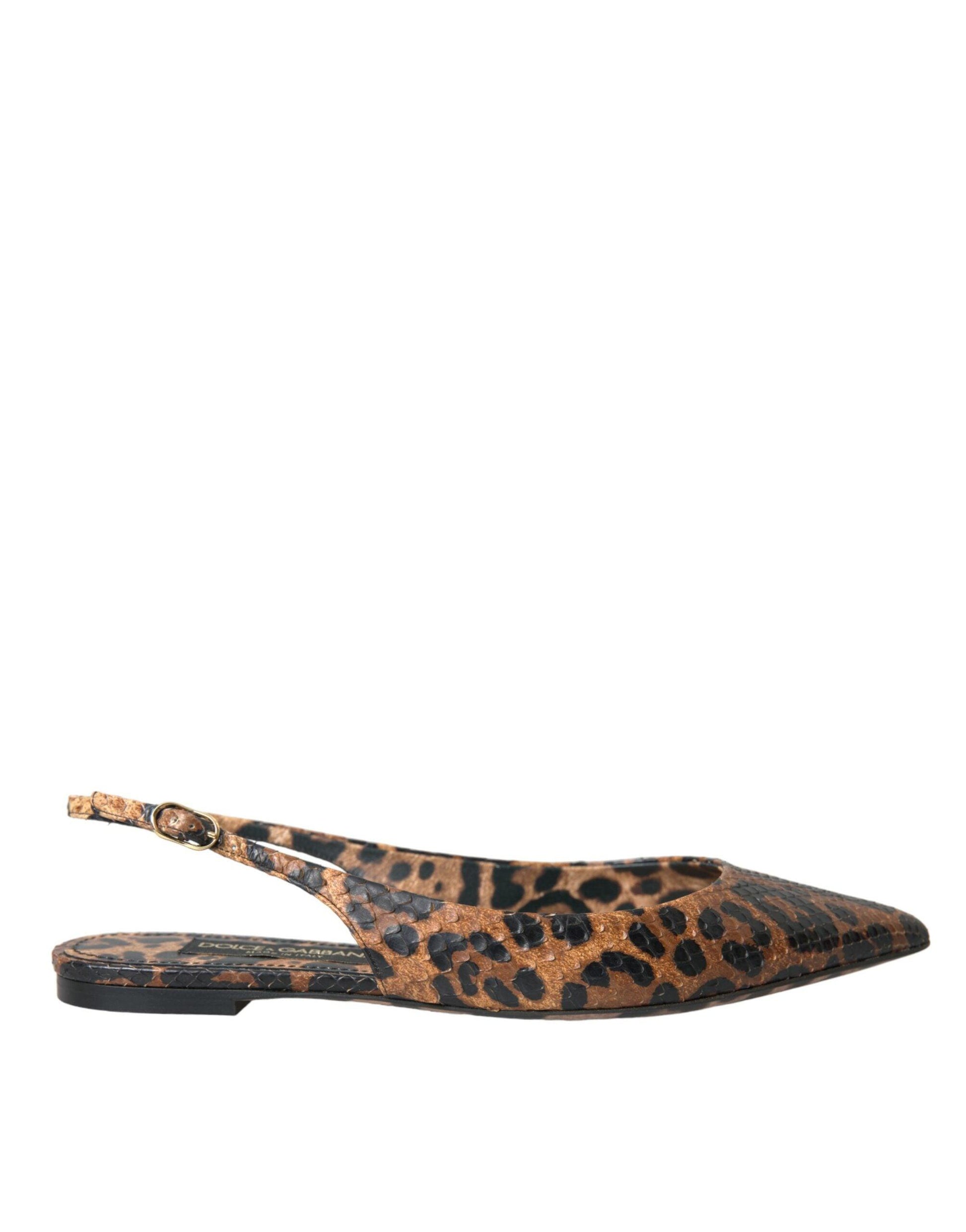 Dolce & Gabbana Brown Leopard Exotic Skin Slingback Shoes - Arichezz.store