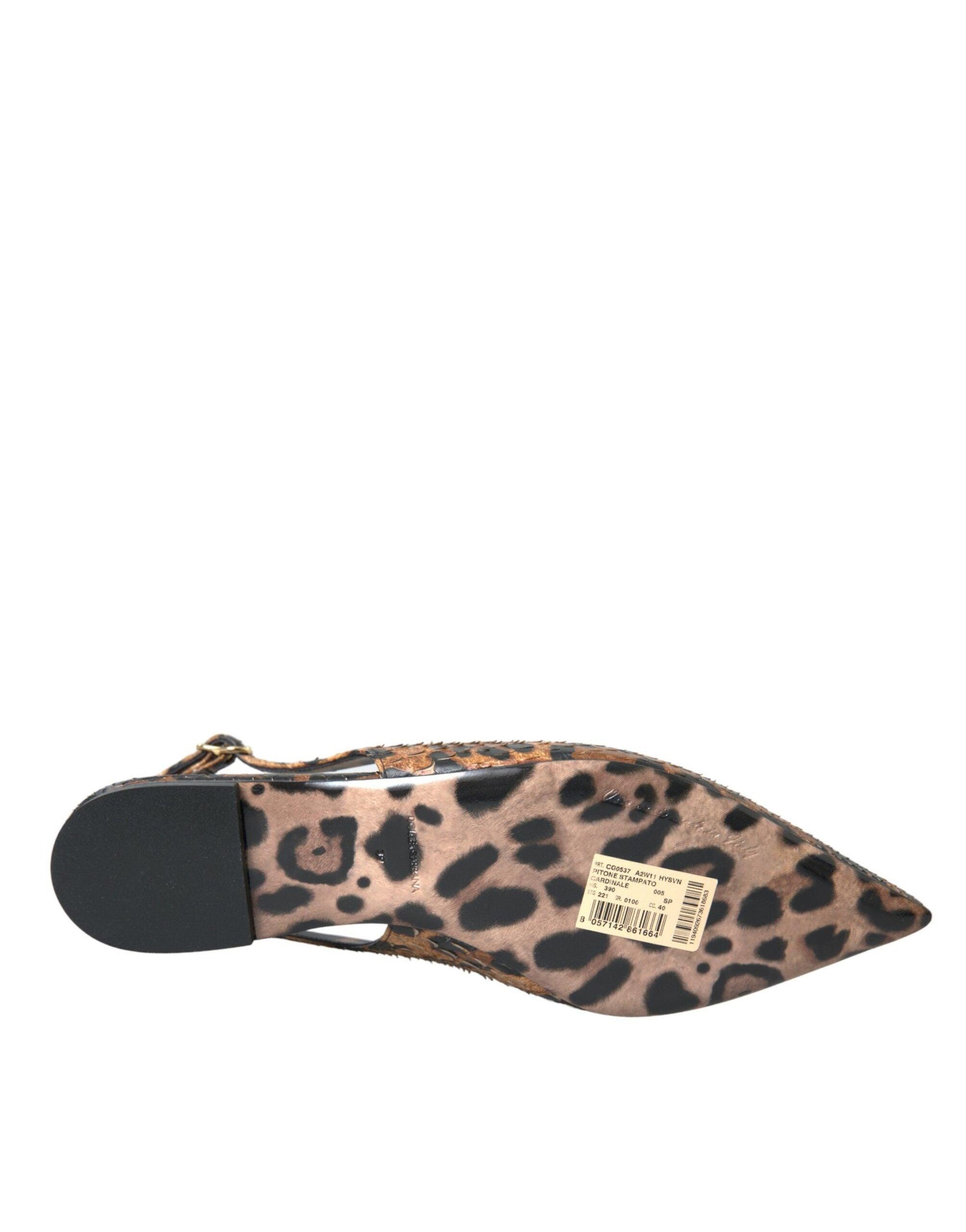 Dolce & Gabbana Brown Leopard Exotic Skin Slingback Shoes - Arichezz.store