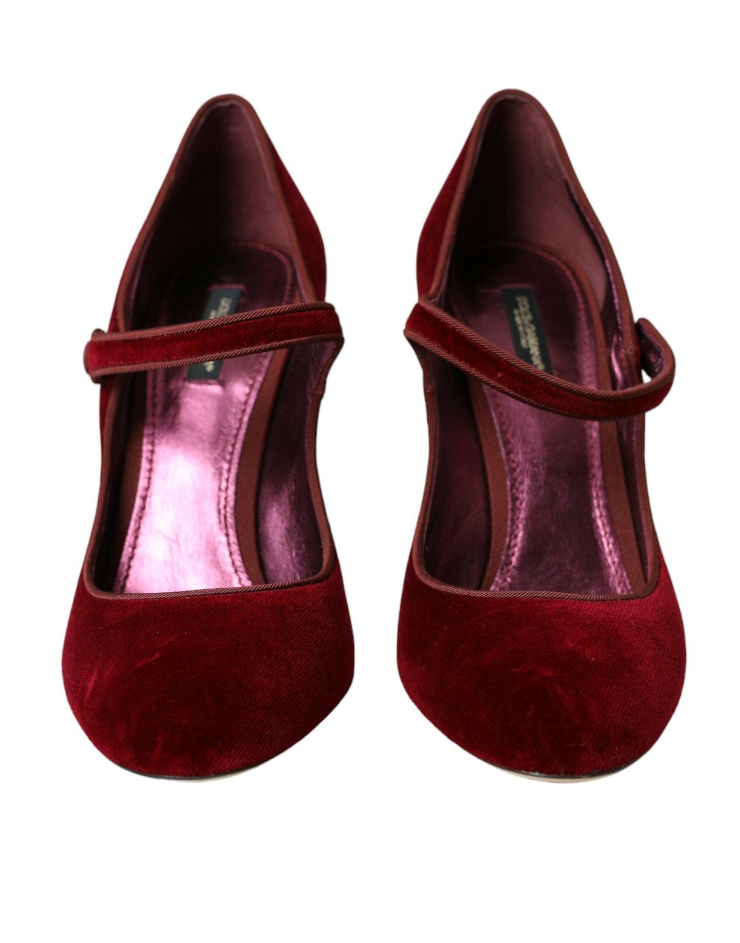 Dolce & Gabbana Red Velvet Gold Crystals Heels Mary Jane Shoes - Arichezz.store