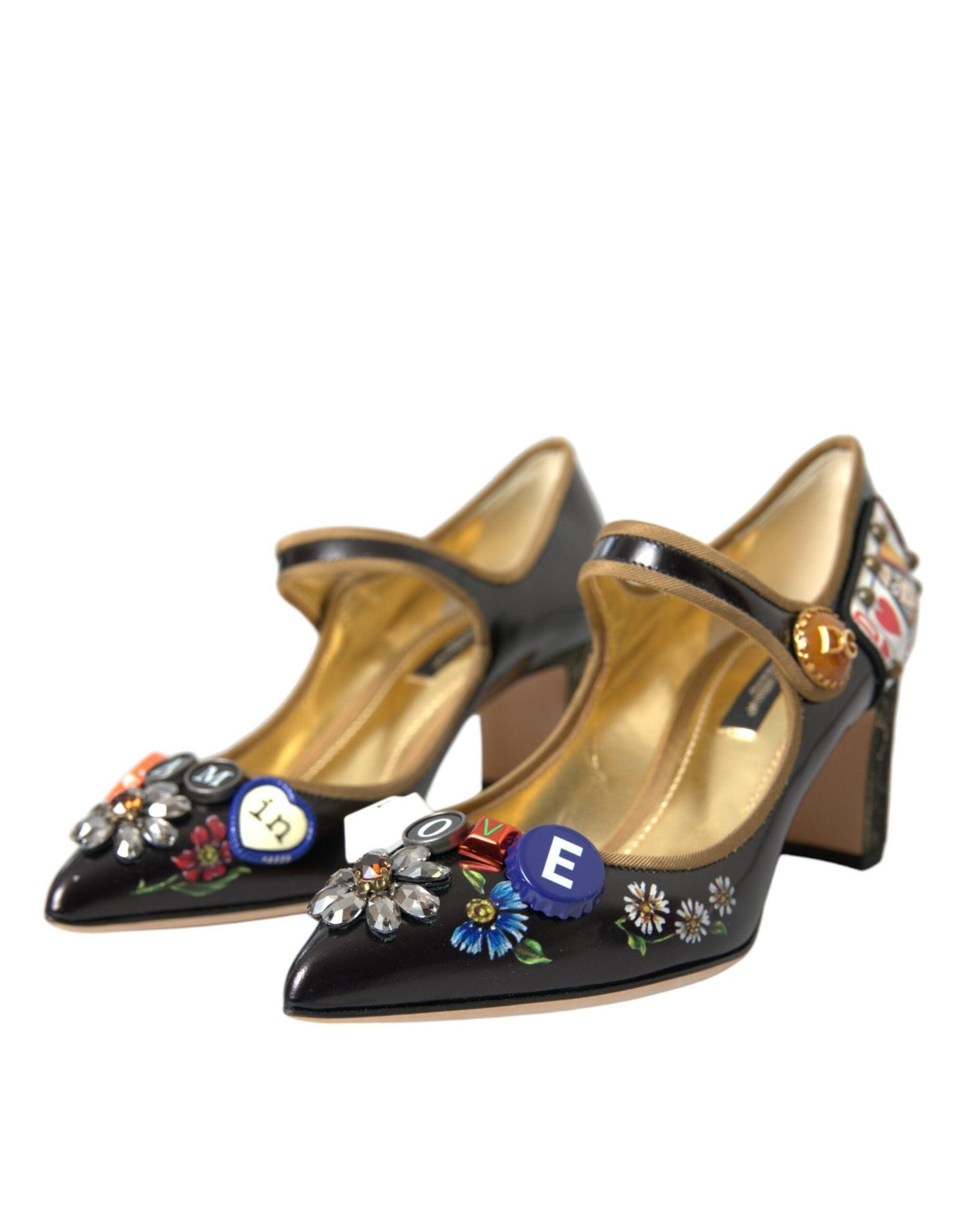 Dolce & Gabbana Black Leather Crystal Mary Jane Pumps Shoes - Arichezz.store