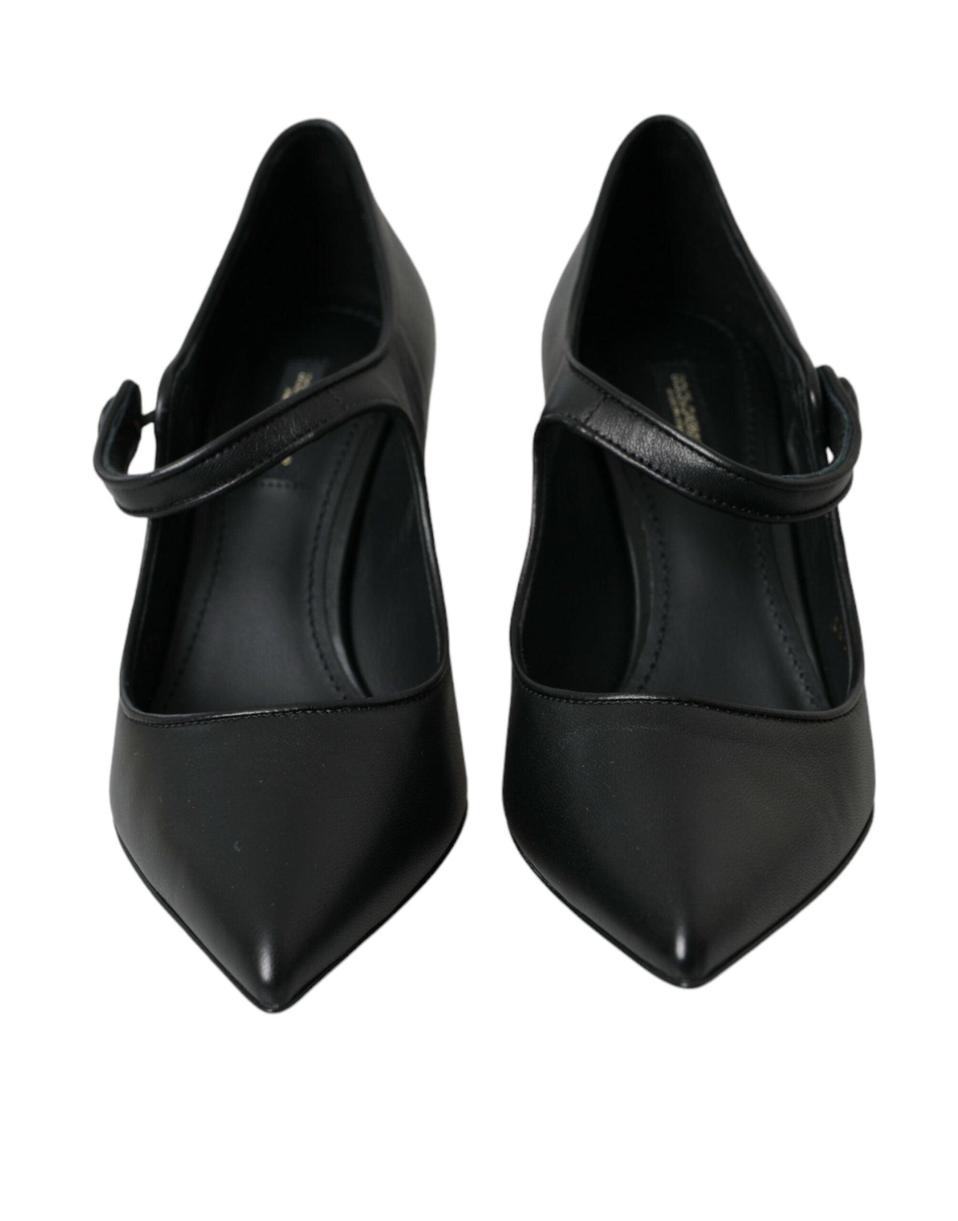 Dolce & Gabbana Black Leather Logo Heels Mary Janes Pumps Shoes - Arichezz.store