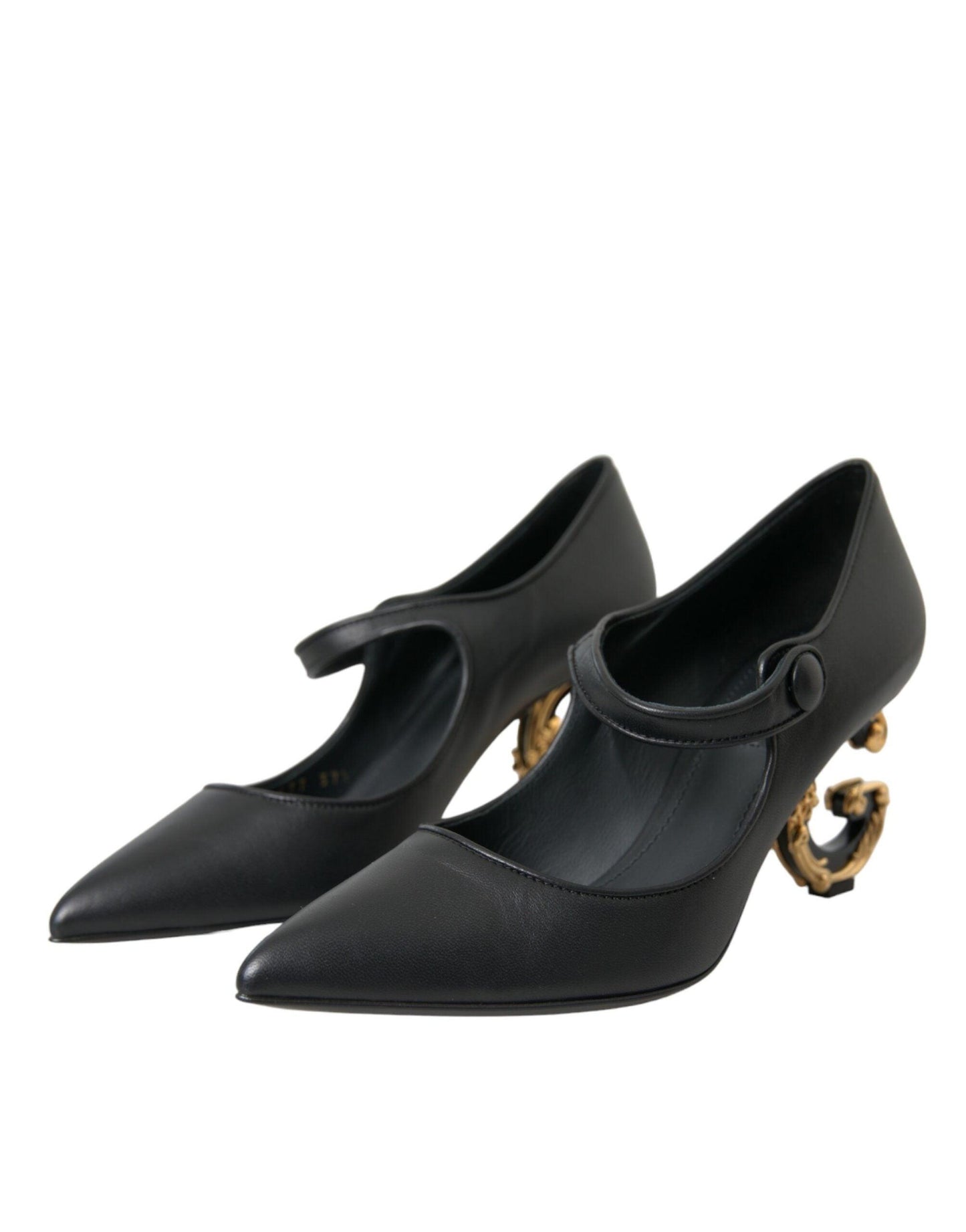 Dolce & Gabbana Black Leather Logo Heels Mary Janes Pumps Shoes - Arichezz.store