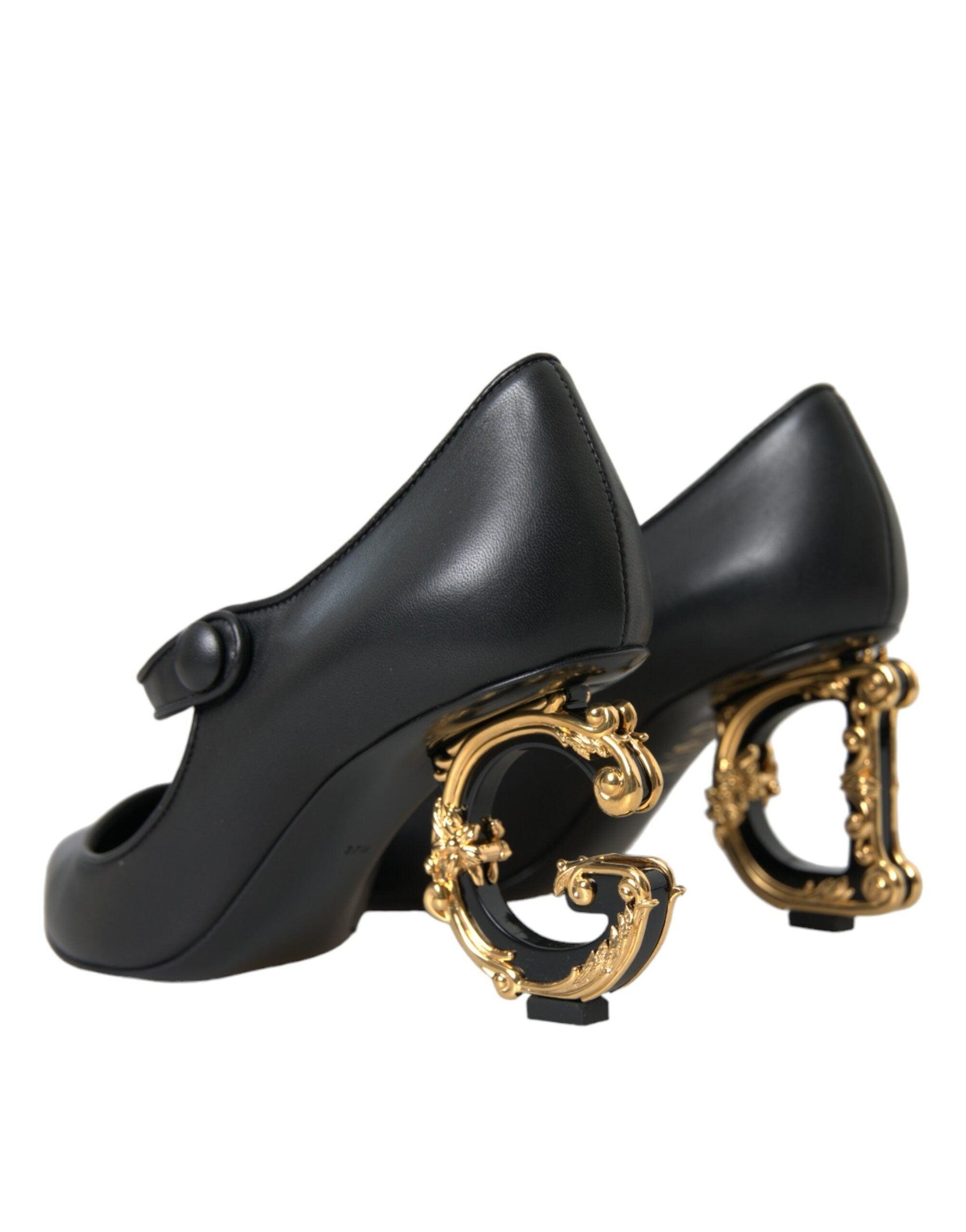 Dolce & Gabbana Black Leather Logo Heels Mary Janes Pumps Shoes - Arichezz.store