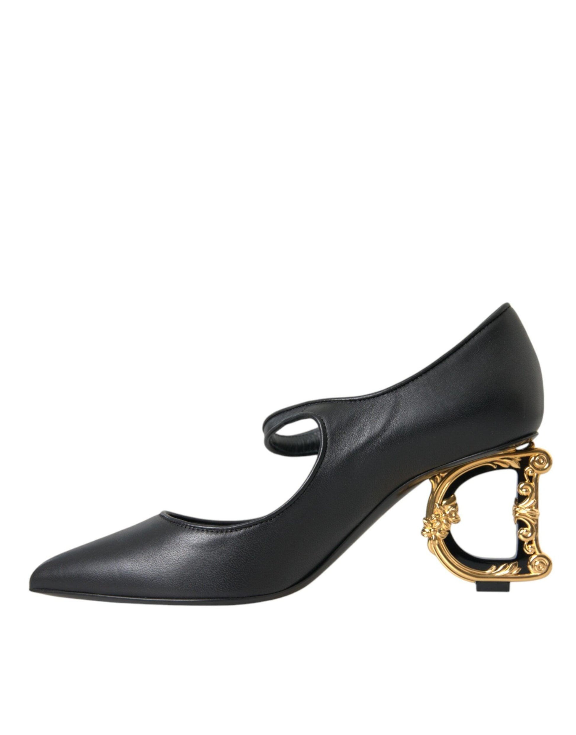 Dolce & Gabbana Black Leather Logo Heels Mary Janes Pumps Shoes - Arichezz.store