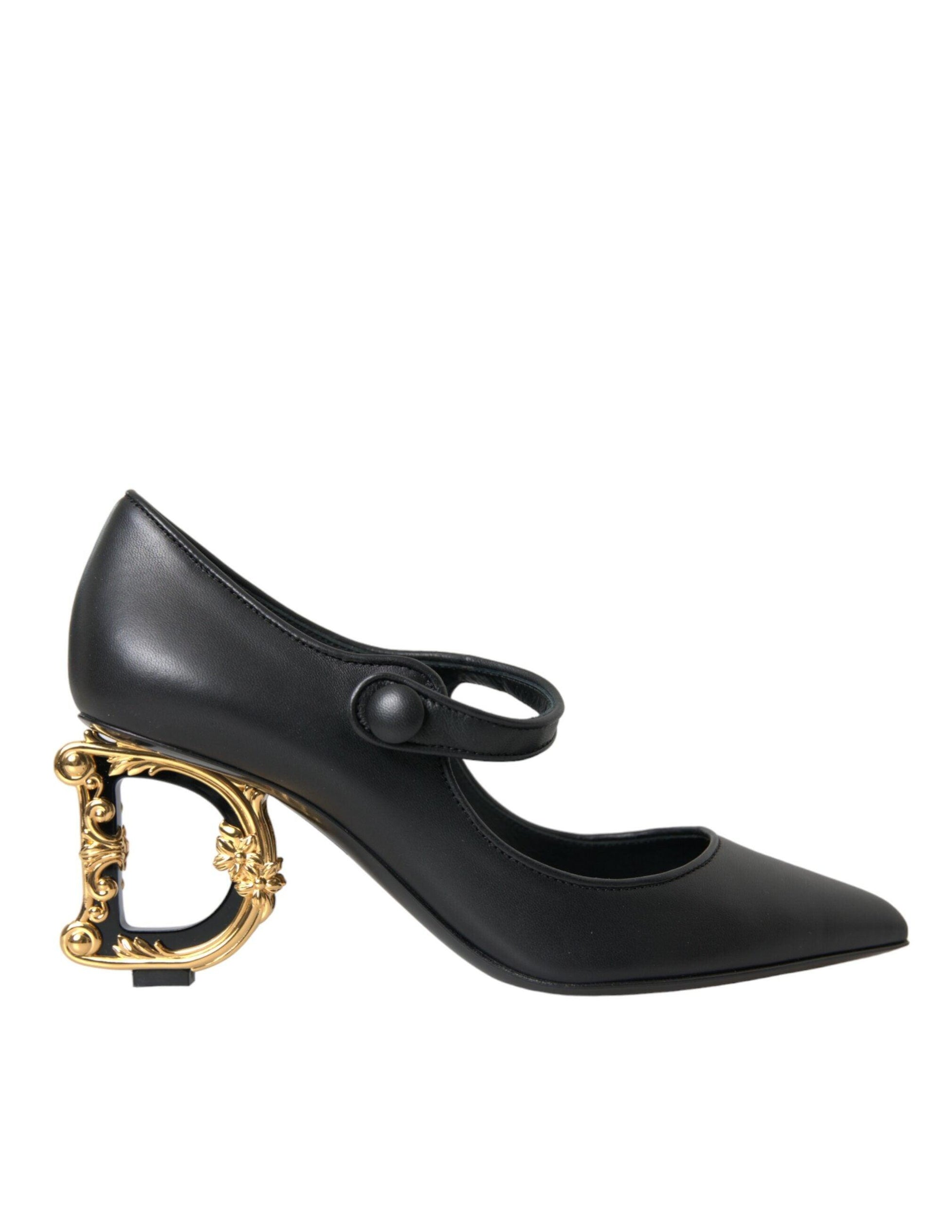 Dolce & Gabbana Black Leather Logo Heels Mary Janes Pumps Shoes - Arichezz.store