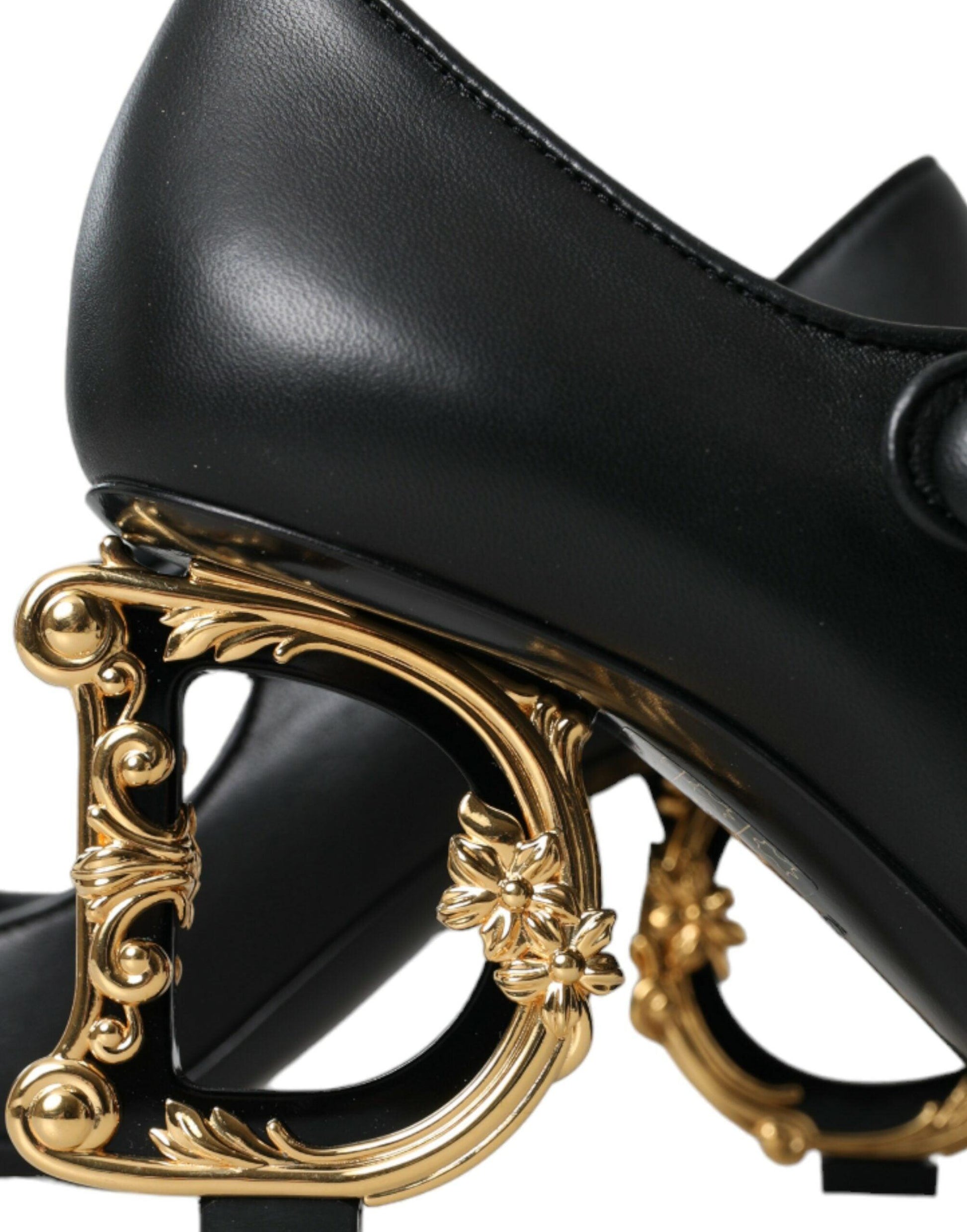 Dolce & Gabbana Black Leather Logo Heels Mary Janes Pumps Shoes - Arichezz.store