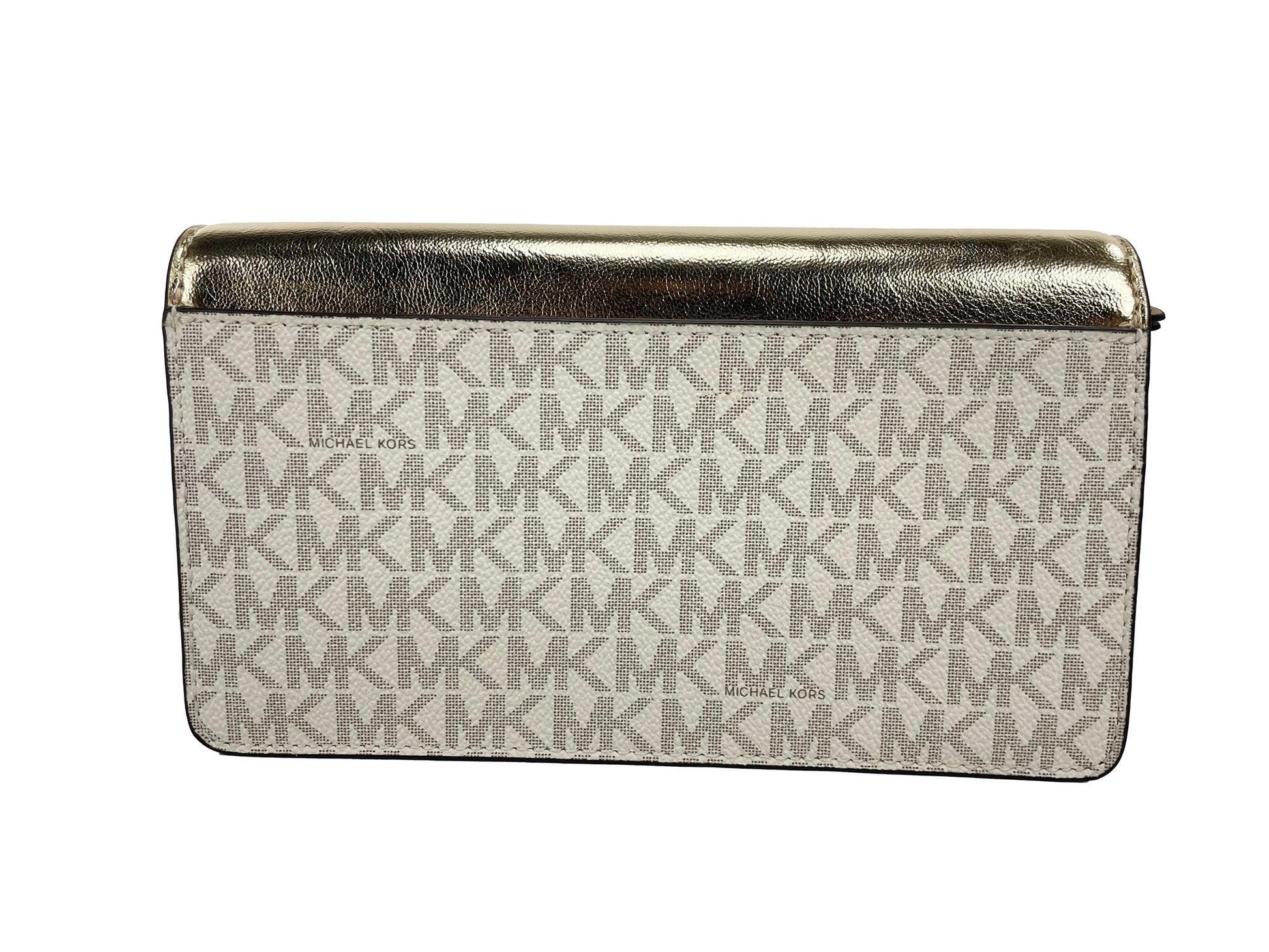 Michael Kors Jet Set Travel Pale Gold Small Flap Clutch Crossbody Bag - Arichezz.store