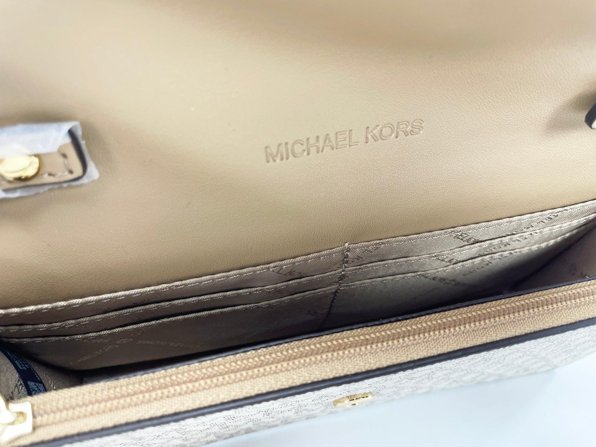 Michael Kors Jet Set Travel Pale Gold Small Flap Clutch Crossbody Bag - Arichezz.store