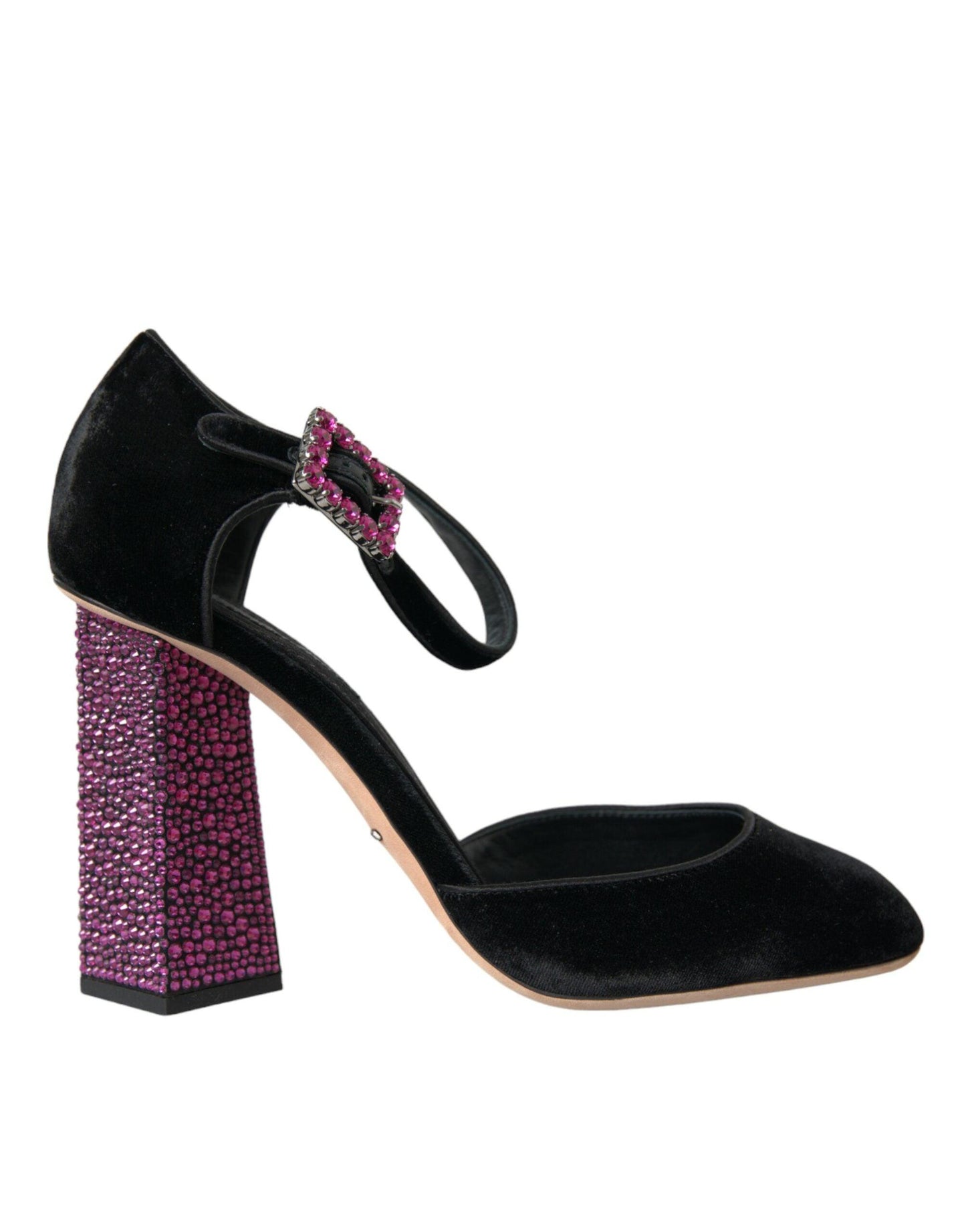 Dolce & Gabbana Black Velvet Strass Crystal Mary Janes Shoes - Arichezz.store