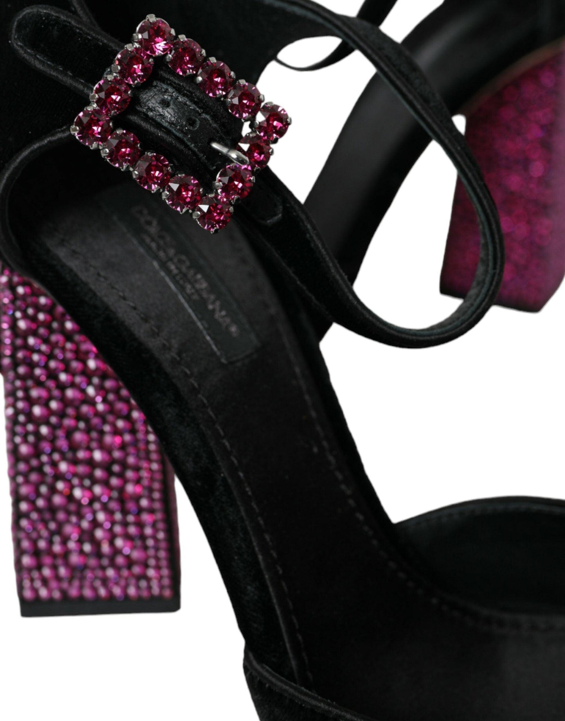 Dolce & Gabbana Black Velvet Strass Crystal Mary Janes Shoes - Arichezz.store