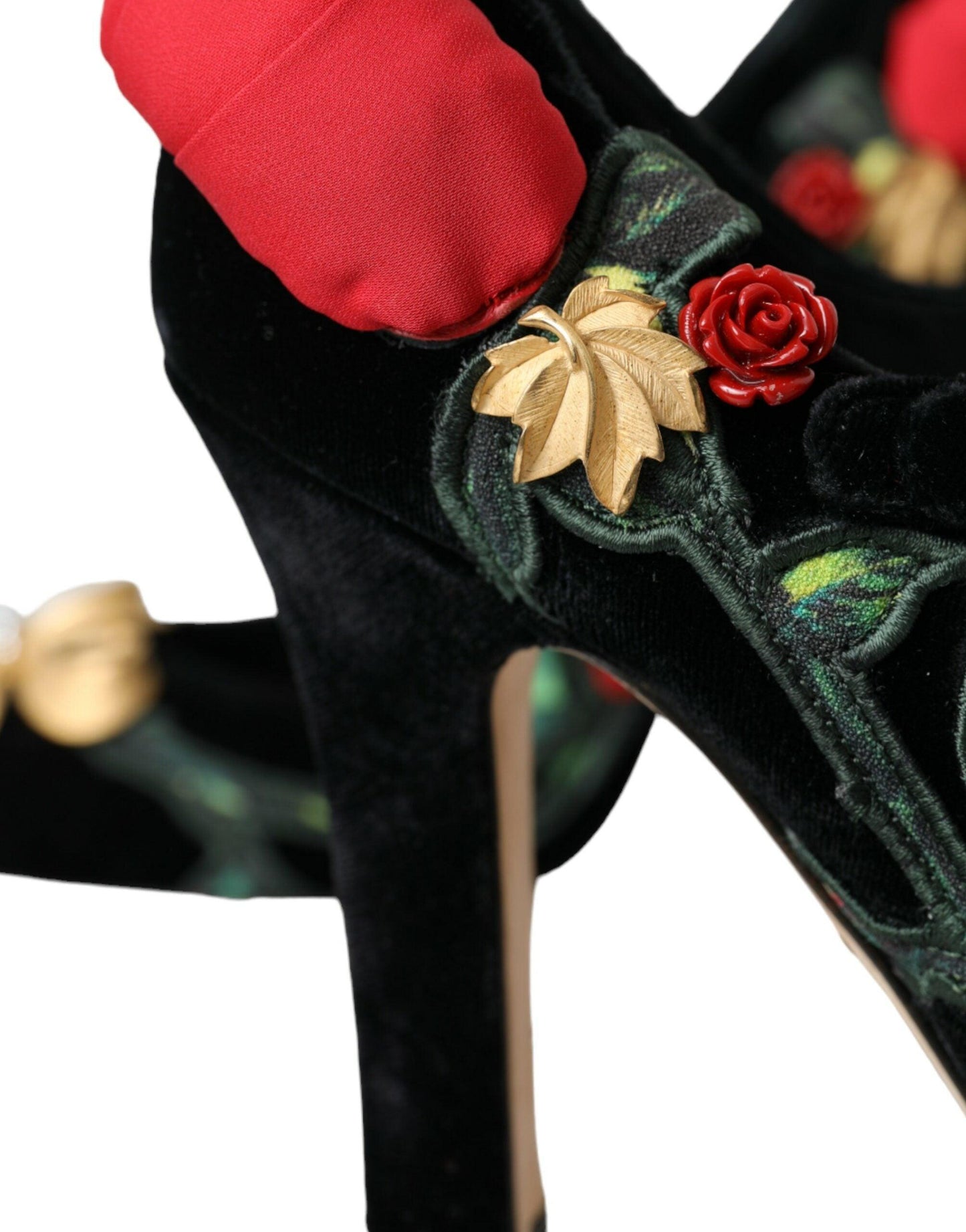 Dolce & Gabbana Black Roses Crystal Brooch Mary Jane Shoes - Arichezz.store