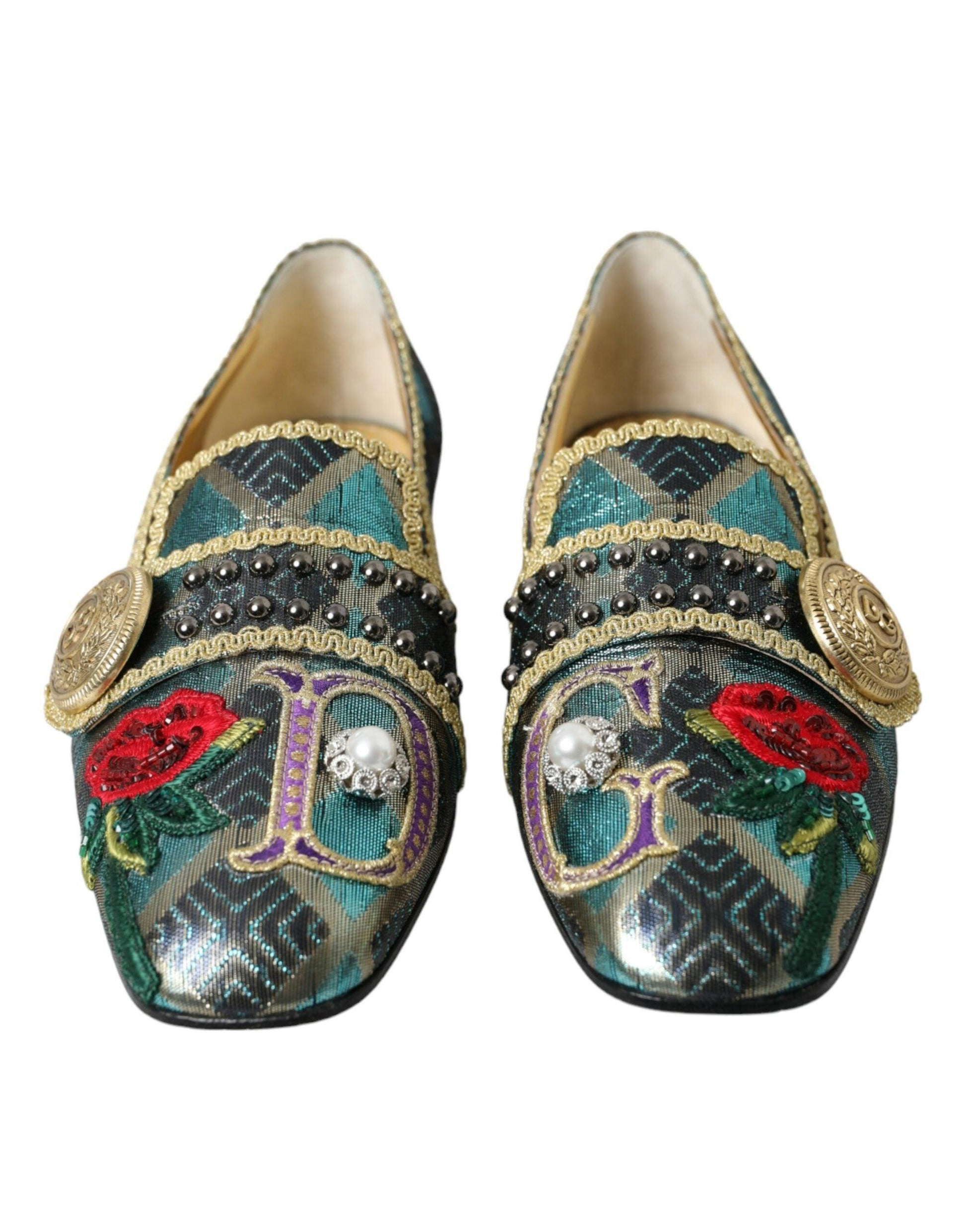 Dolce & Gabbana Multicolor Jacquard Embellished Loafers Shoes - Arichezz.store