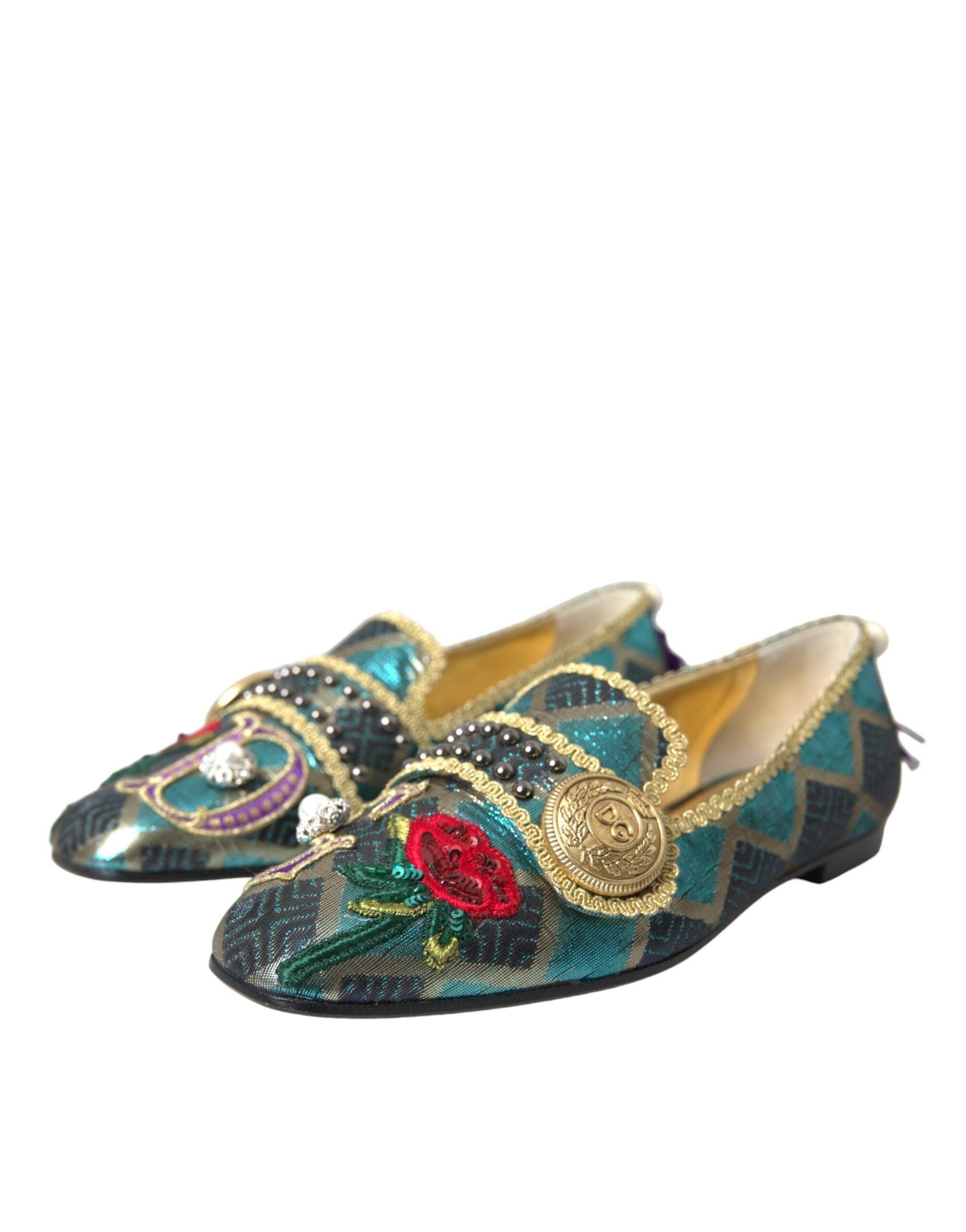 Dolce & Gabbana Multicolor Jacquard Embellished Loafers Shoes - Arichezz.store