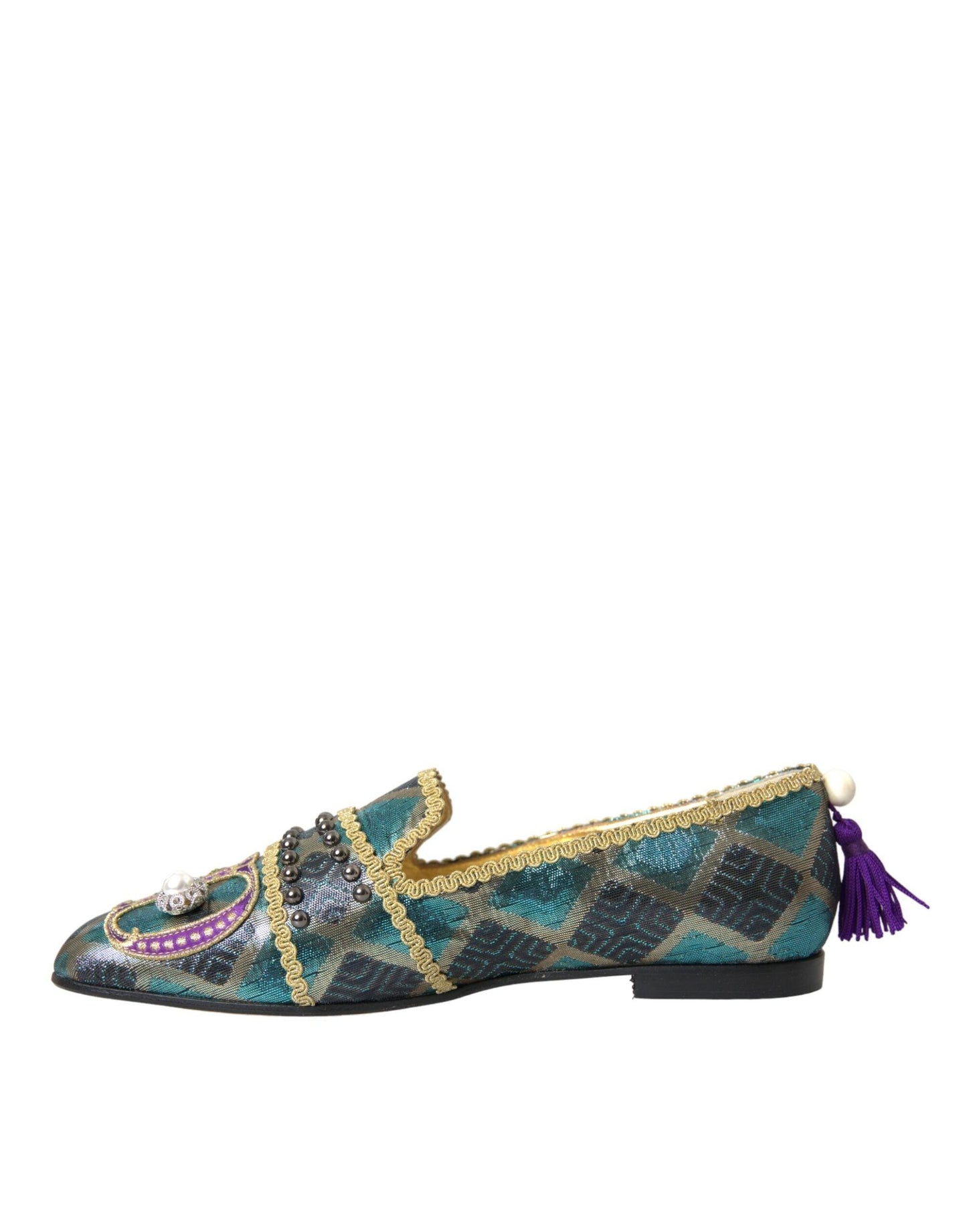 Dolce & Gabbana Multicolor Jacquard Embellished Loafers Shoes - Arichezz.store