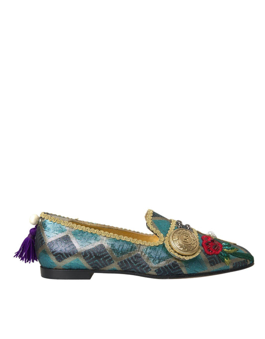 Dolce & Gabbana Multicolor Jacquard Embellished Loafers Shoes - Arichezz.store