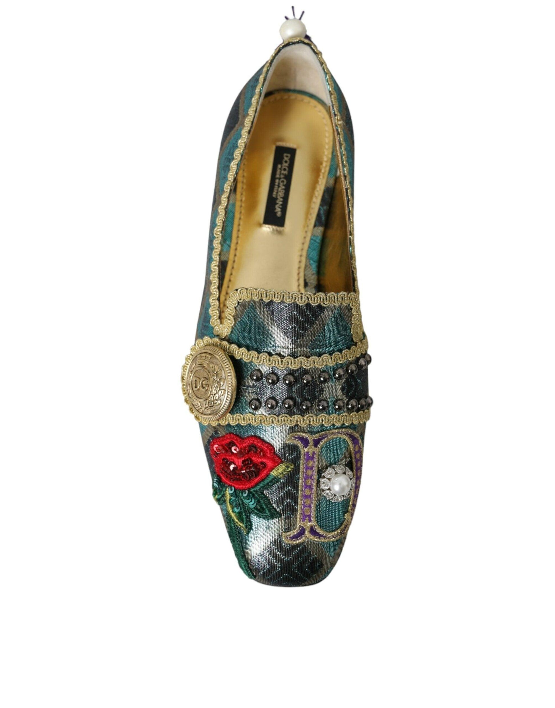 Dolce & Gabbana Multicolor Jacquard Embellished Loafers Shoes - Arichezz.store