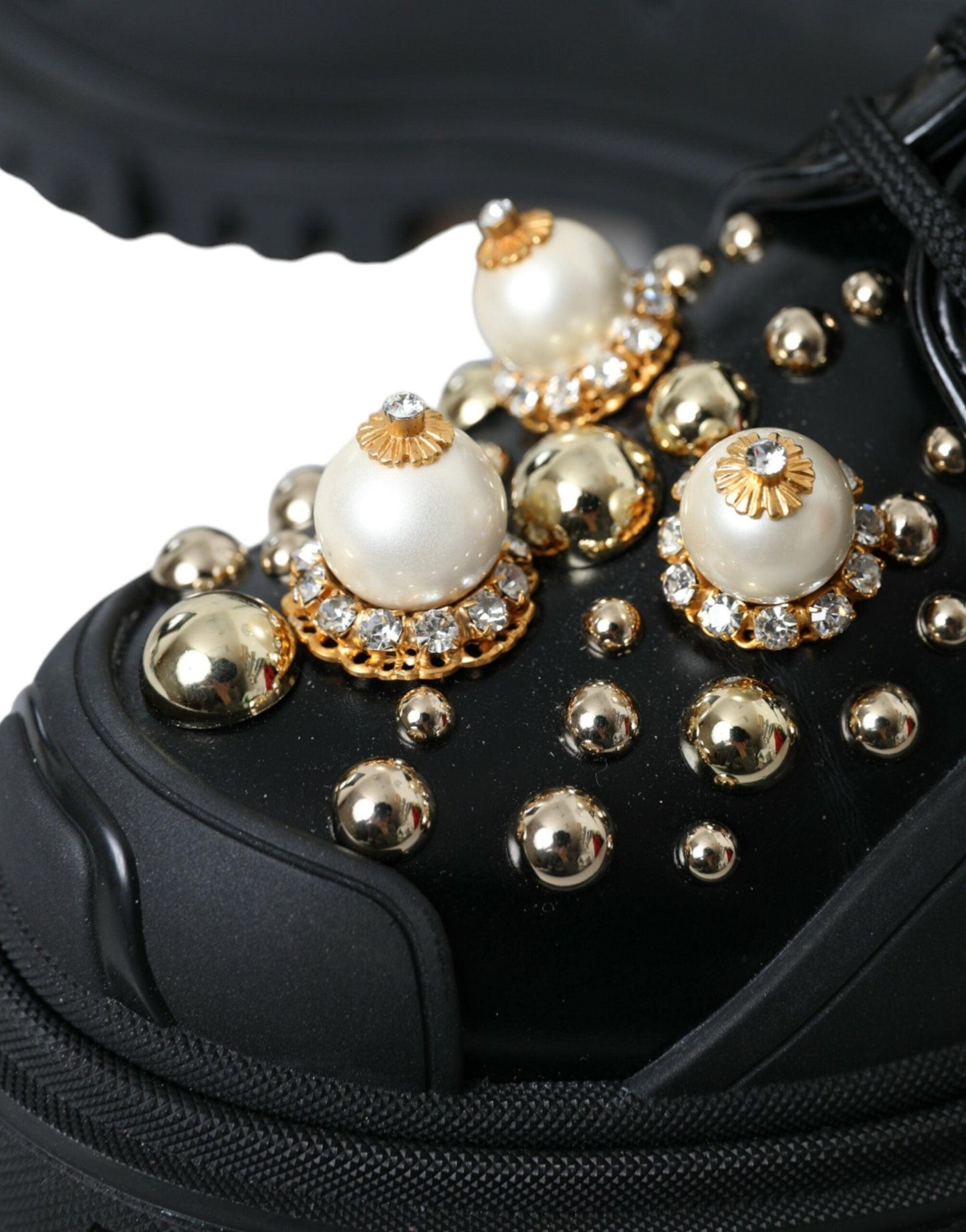 Dolce & Gabbana Black Leather Trekking Derby Embellished Shoes - Arichezz.store