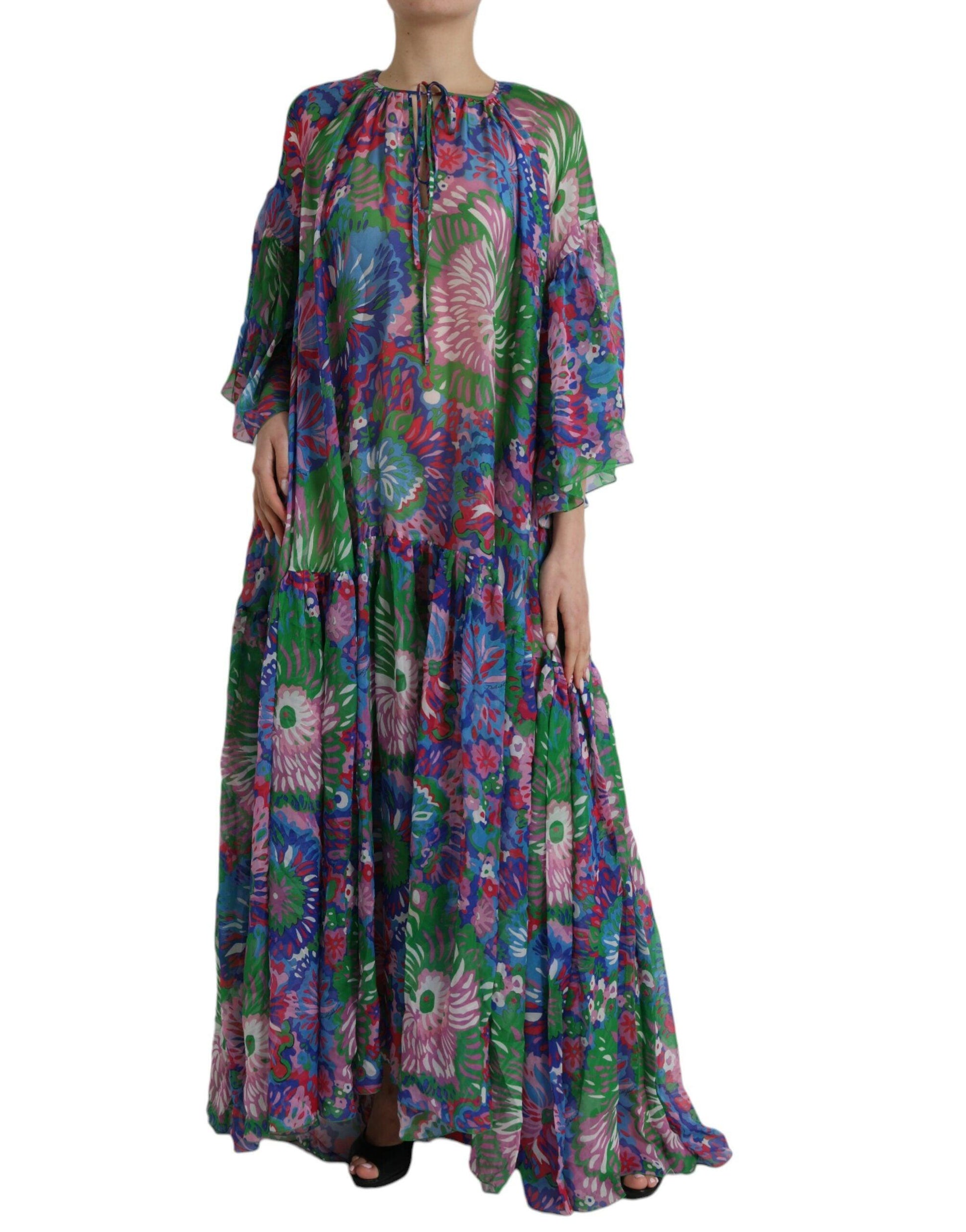 Dolce & Gabbana Multicolor Floral Silk Kaftan Maxi Dress - Arichezz.store