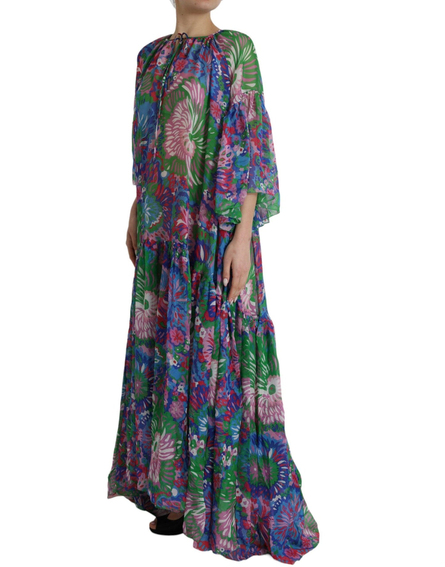 Dolce & Gabbana Multicolor Floral Silk Kaftan Maxi Dress - Arichezz.store