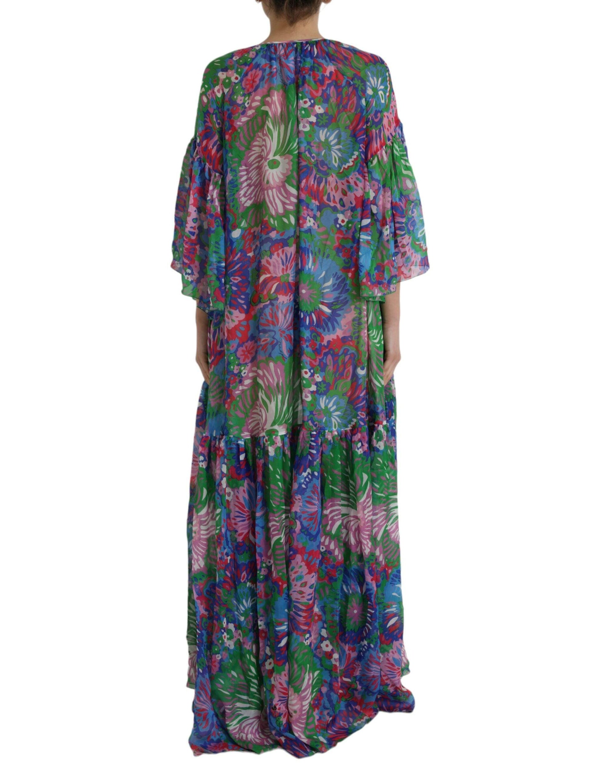 Dolce & Gabbana Multicolor Floral Silk Kaftan Maxi Dress - Arichezz.store