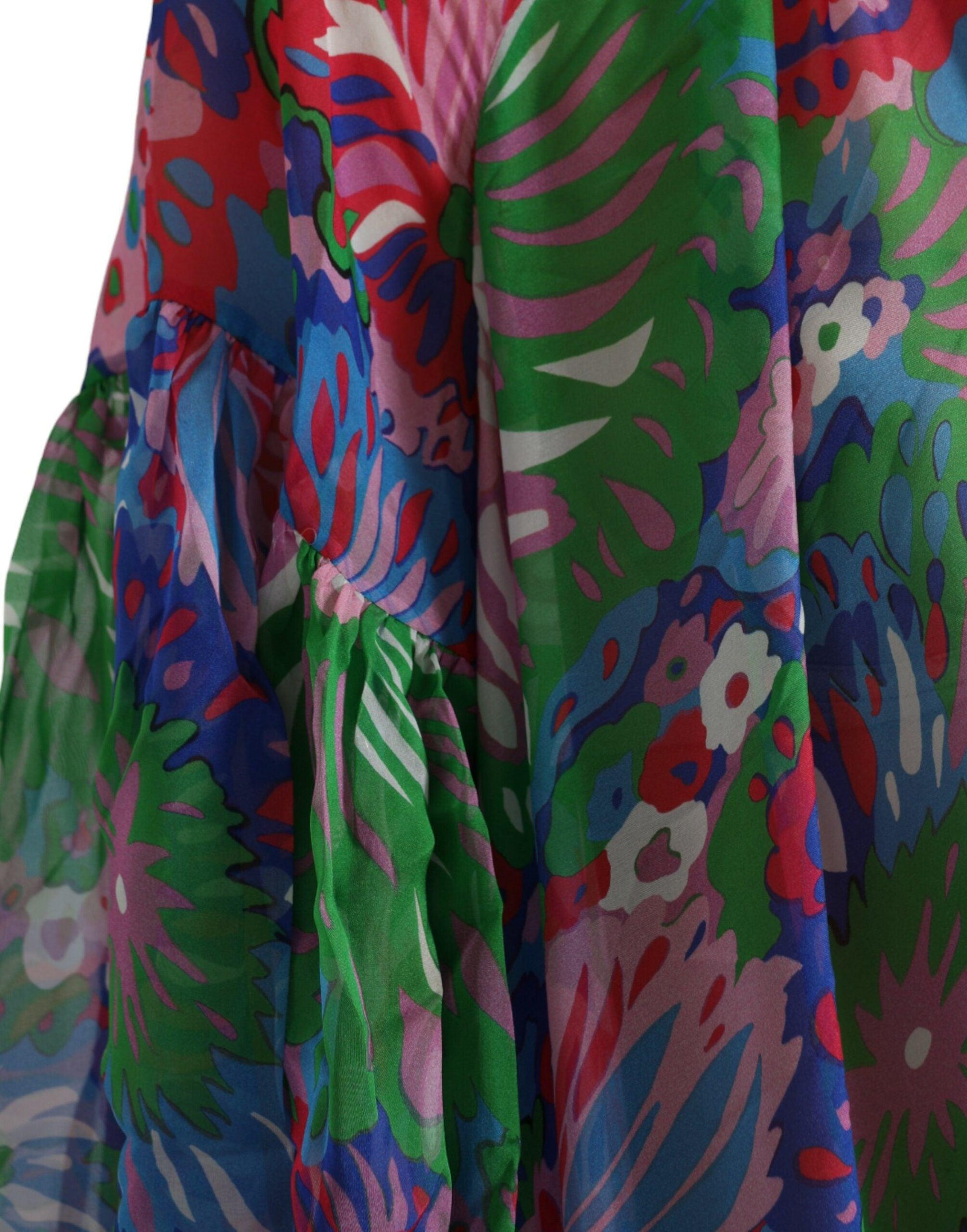 Dolce & Gabbana Multicolor Floral Silk Kaftan Maxi Dress - Arichezz.store