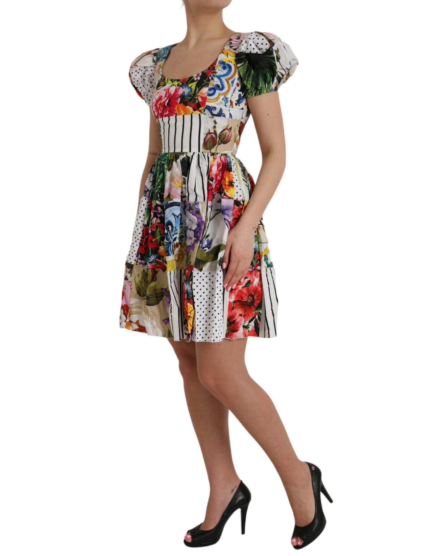 Dolce & Gabbana Multicolor Patchwork Cotton Aline Mini Dress - Arichezz.store