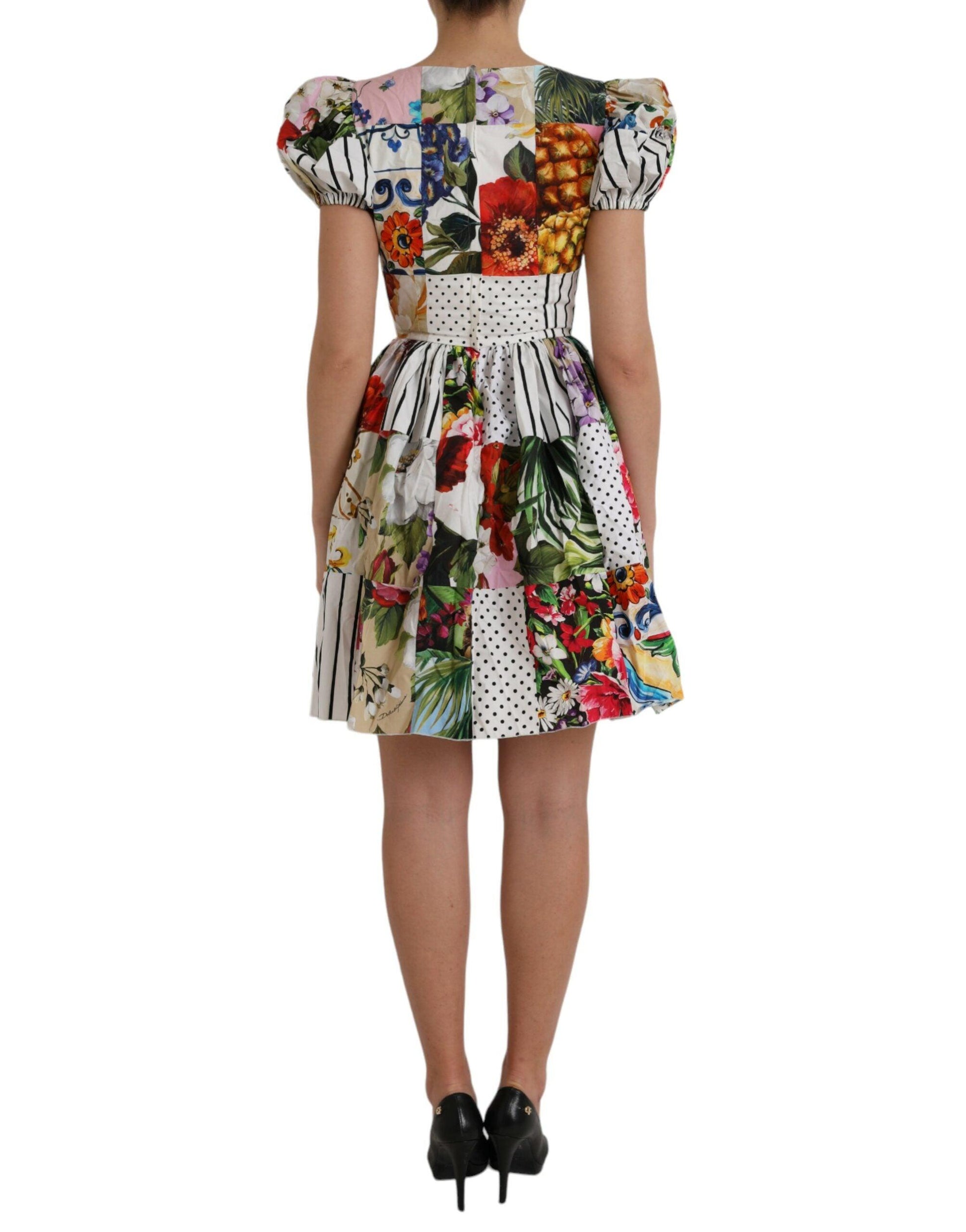 Dolce & Gabbana Multicolor Patchwork Cotton Aline Mini Dress - Arichezz.store