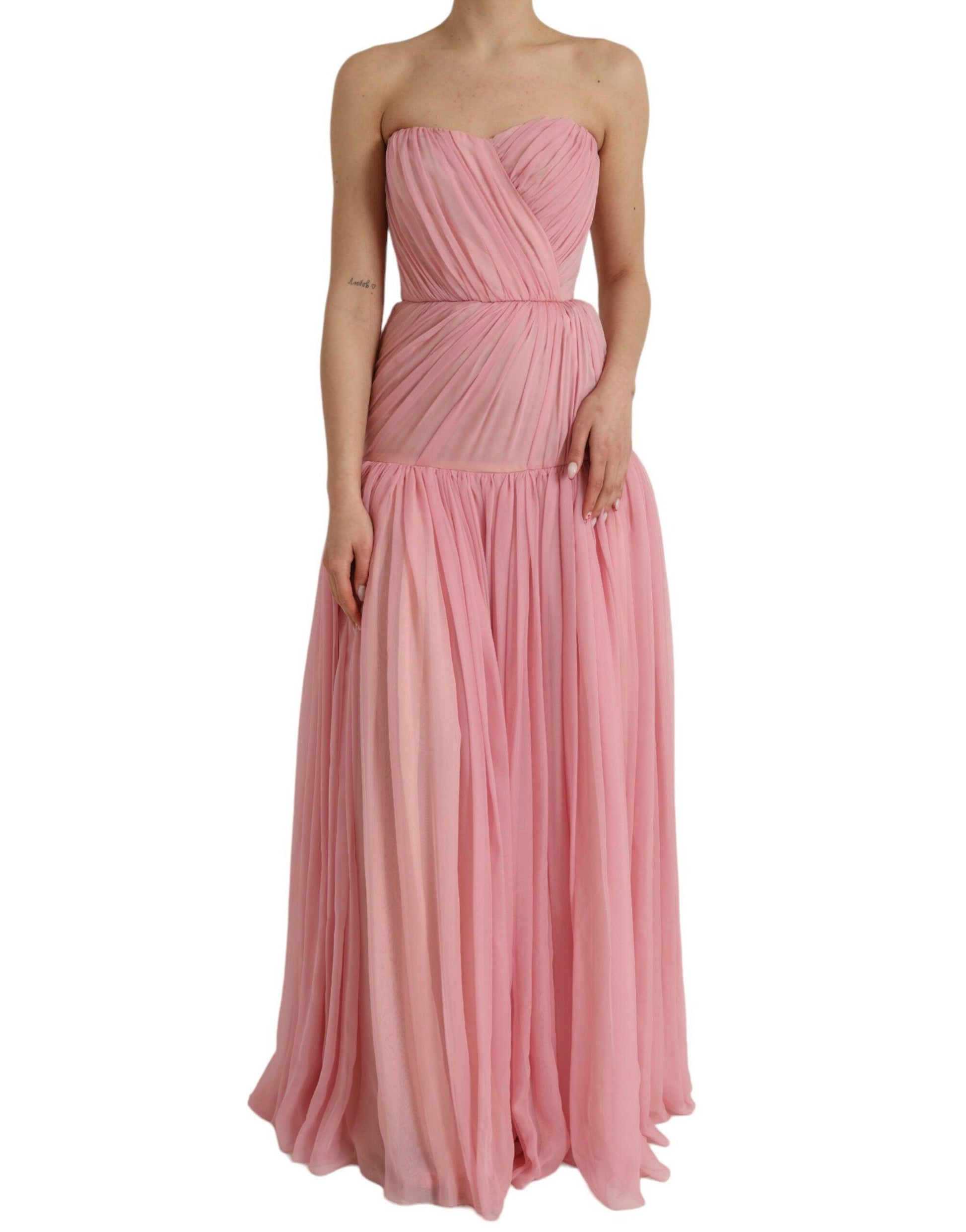 Dolce & Gabbana Pink Silk Strapless Maxi A-line Gown Dress - Arichezz.store