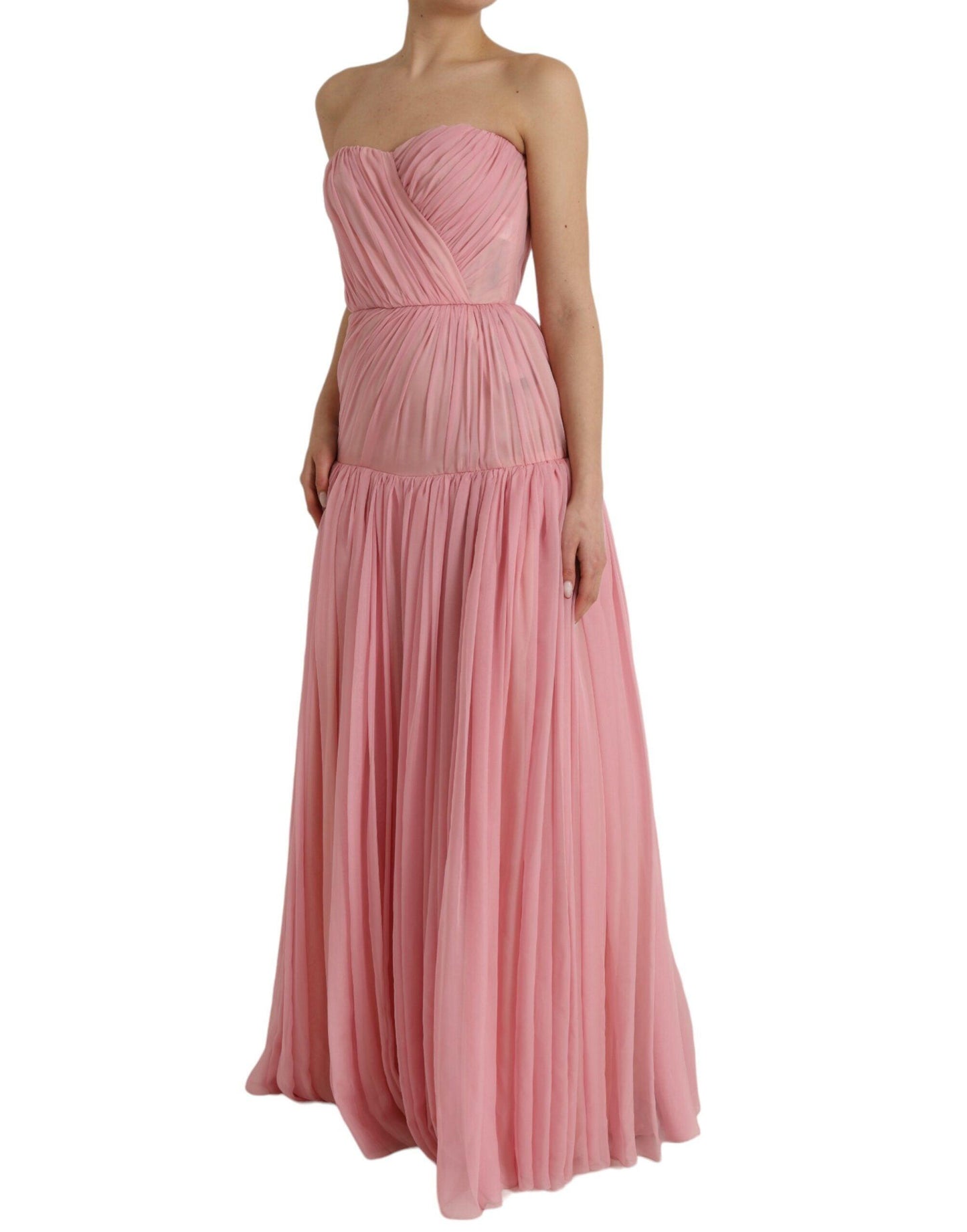 Dolce & Gabbana Pink Silk Strapless Maxi A-line Gown Dress - Arichezz.store