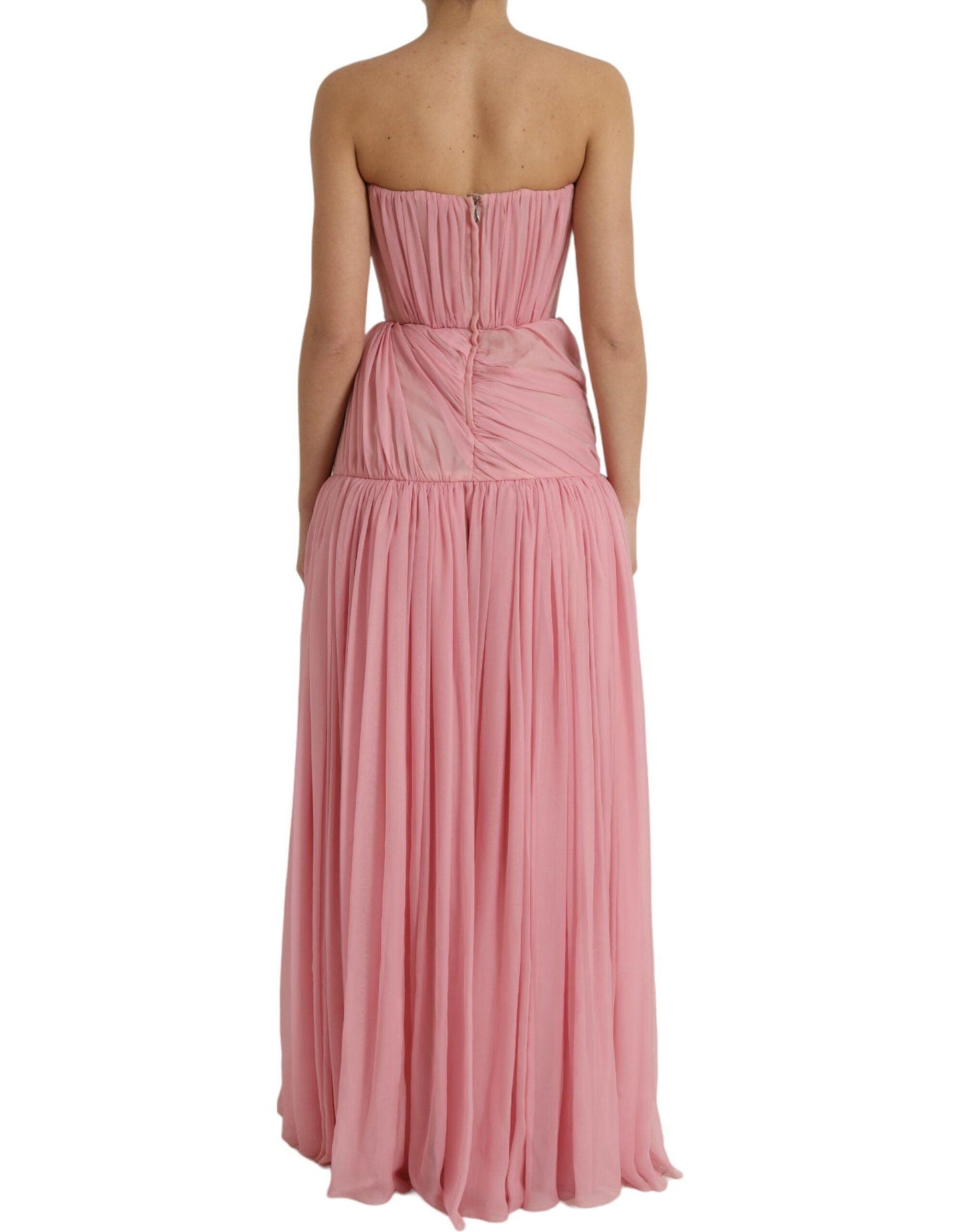 Dolce & Gabbana Pink Silk Strapless Maxi A-line Gown Dress - Arichezz.store