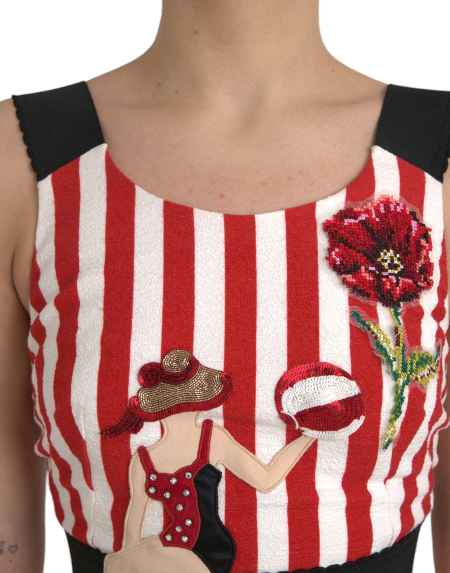 Dolce & Gabbana Red White Floral Sleeveless Sheath Midi Dress - Arichezz.store