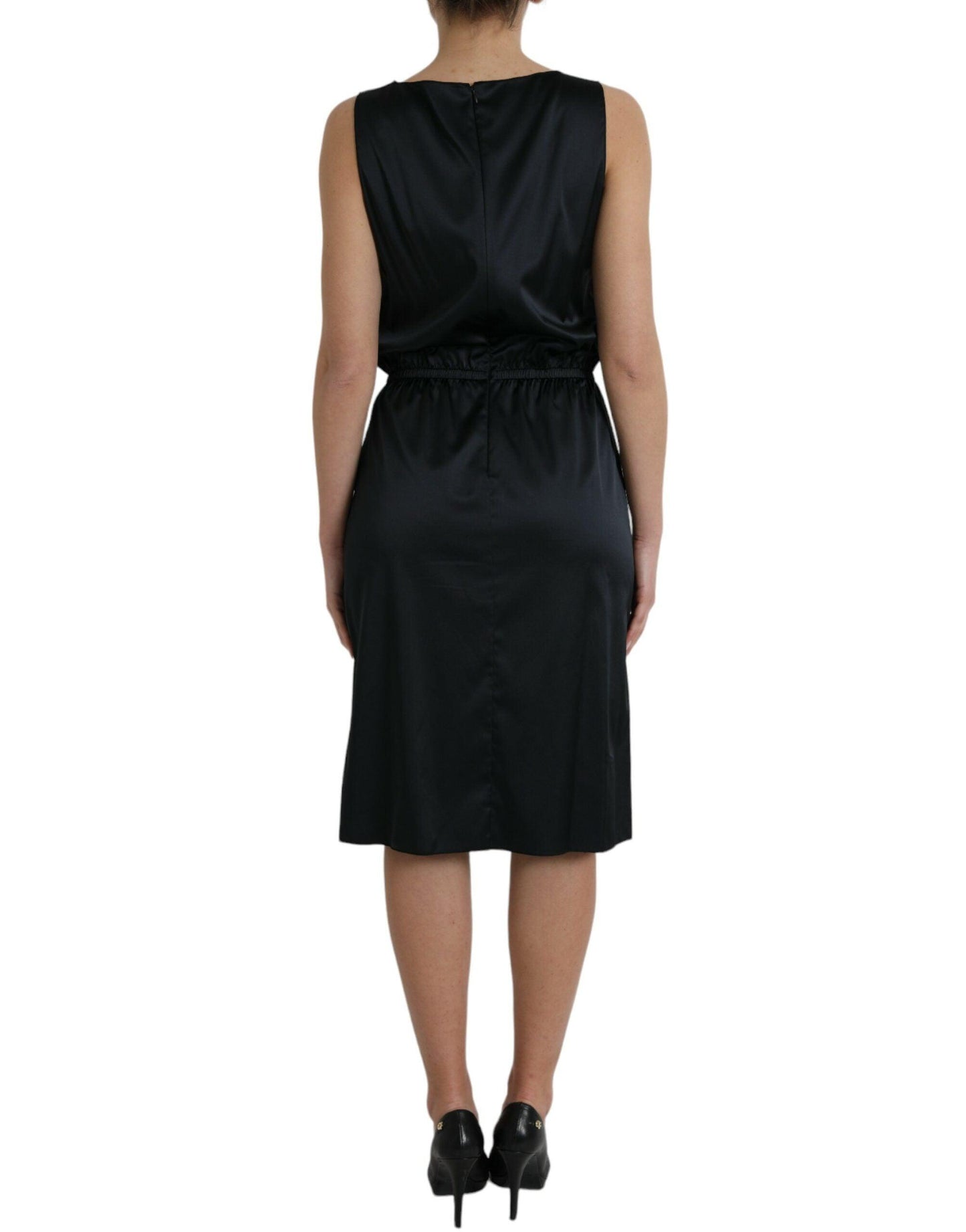 Dolce & Gabbana Black Polyester Lace Trim Sheath Midi Dress - Arichezz.store