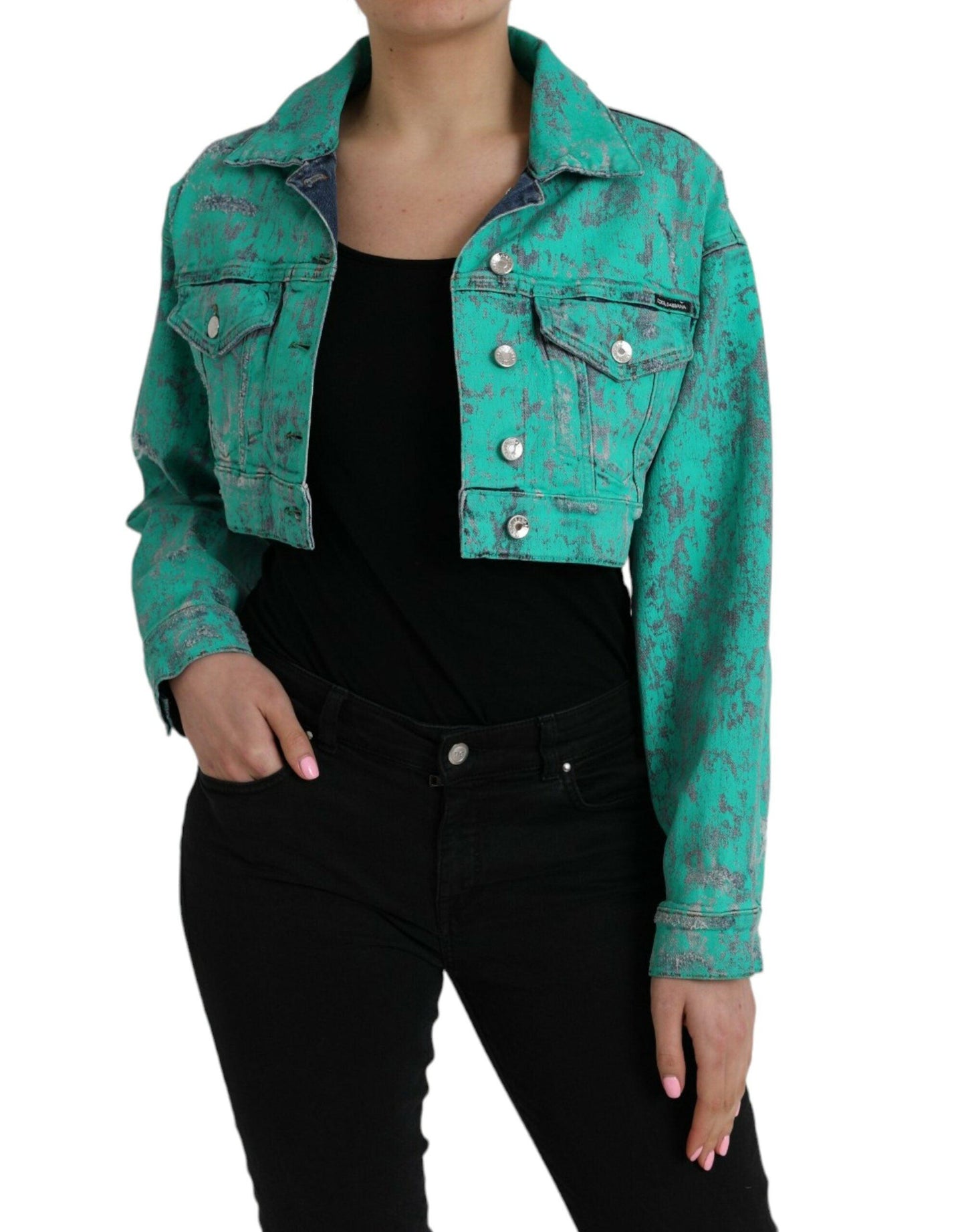 Dolce & Gabbana Green Tie Dye Cropped Denim Jacket - Arichezz.store