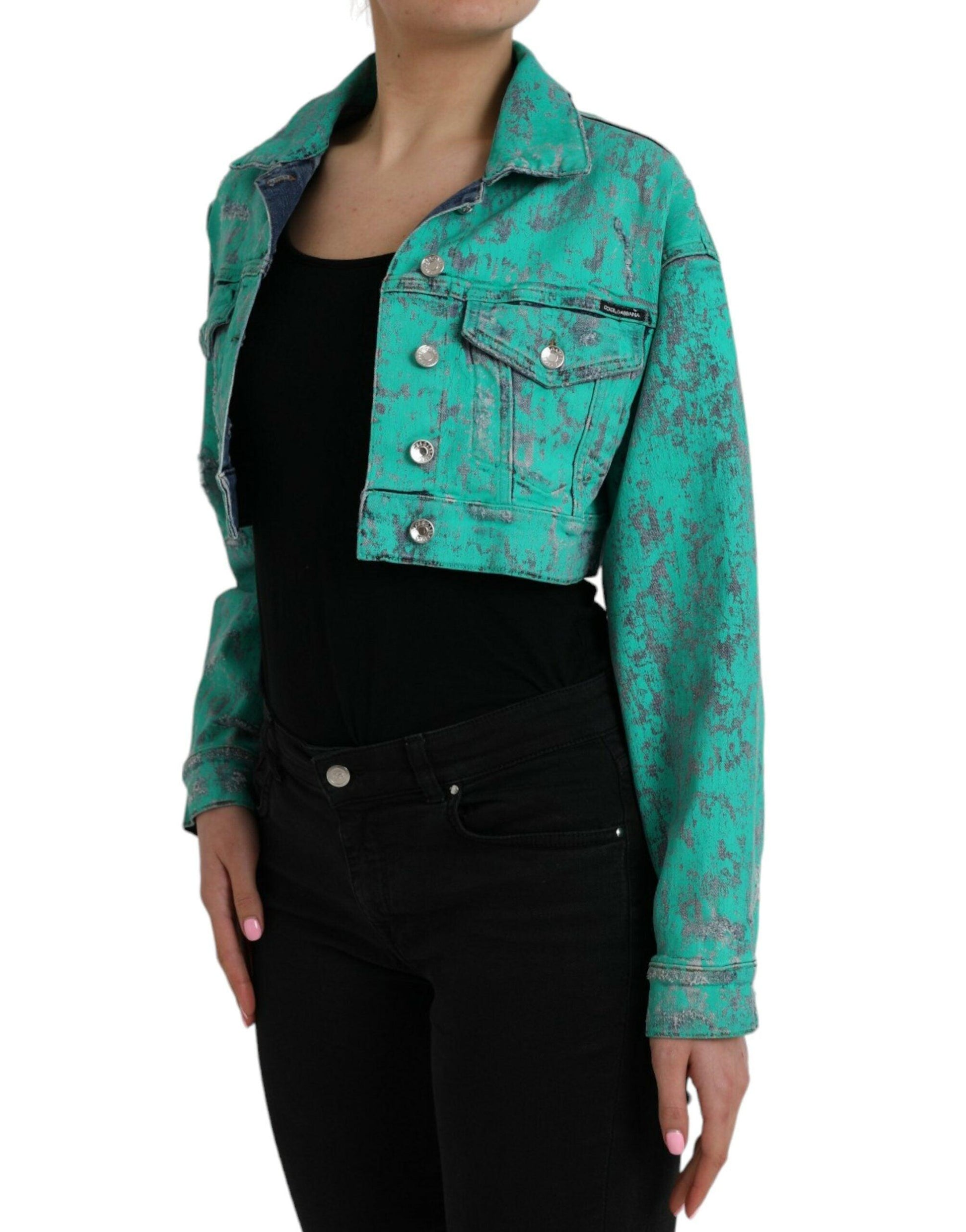 Dolce & Gabbana Green Tie Dye Cropped Denim Jacket - Arichezz.store