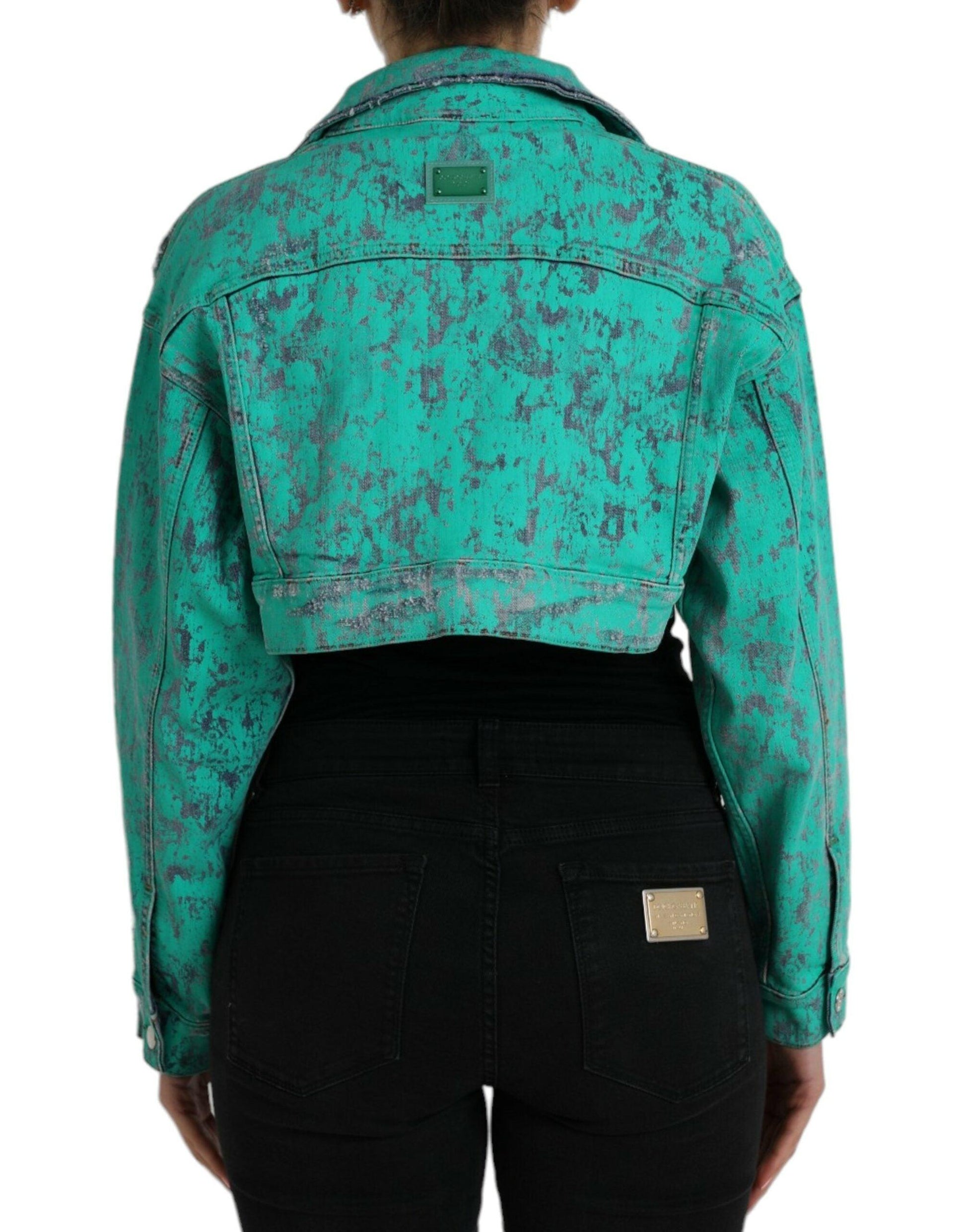 Dolce & Gabbana Green Tie Dye Cropped Denim Jacket - Arichezz.store