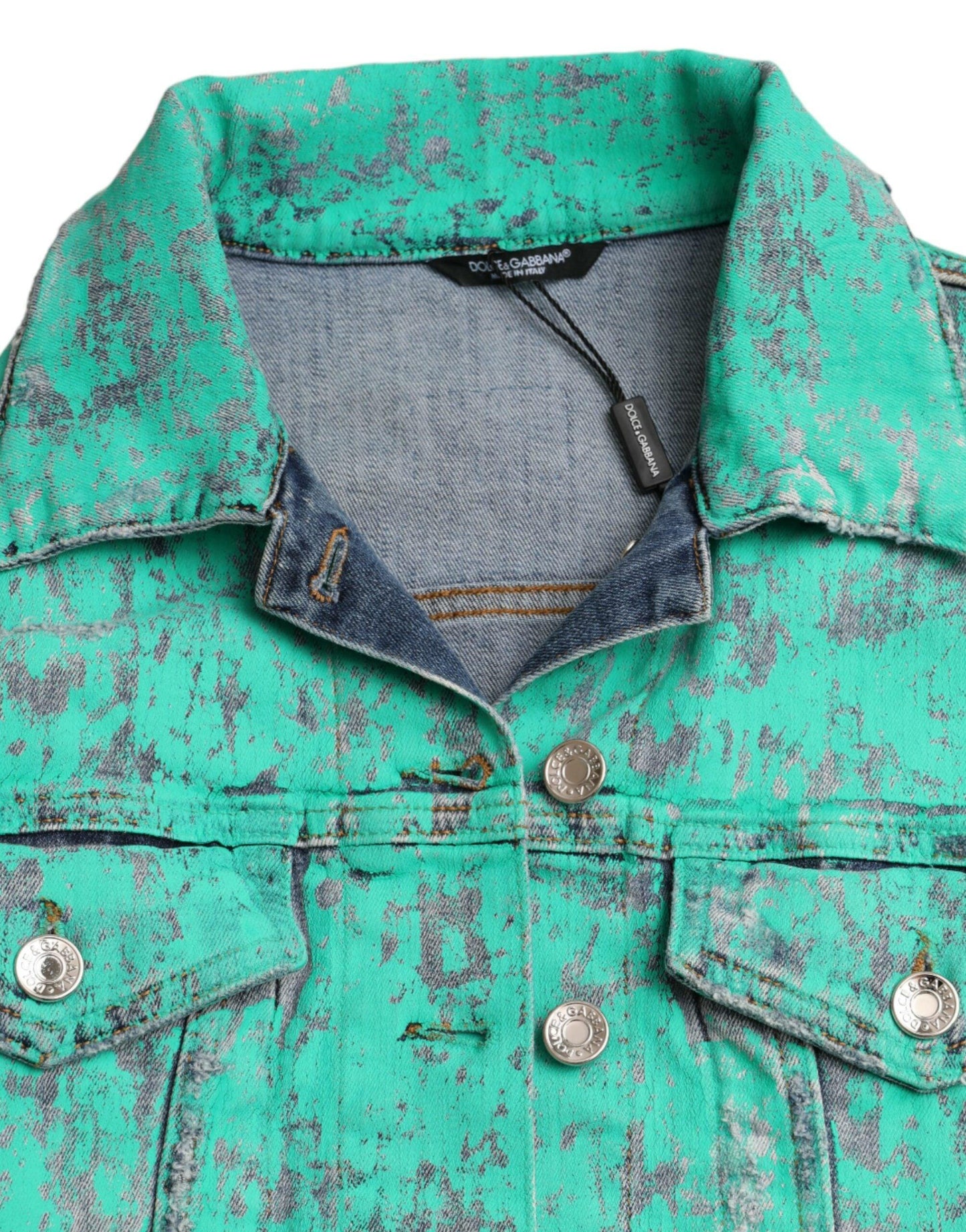 Dolce & Gabbana Green Tie Dye Cropped Denim Jacket - Arichezz.store