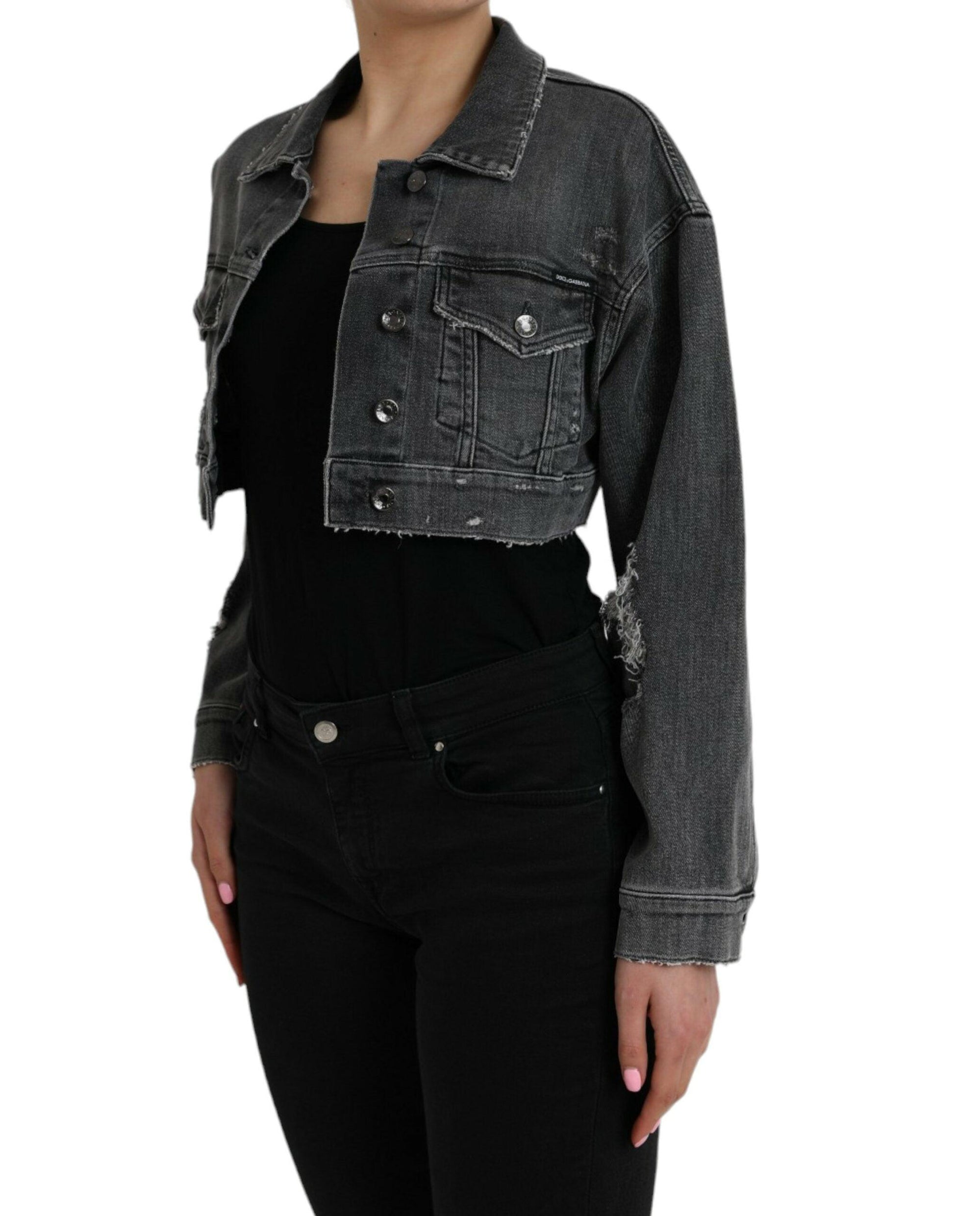 Dolce & Gabbana Dark Gray Cropped Denim Jacket - Arichezz.store