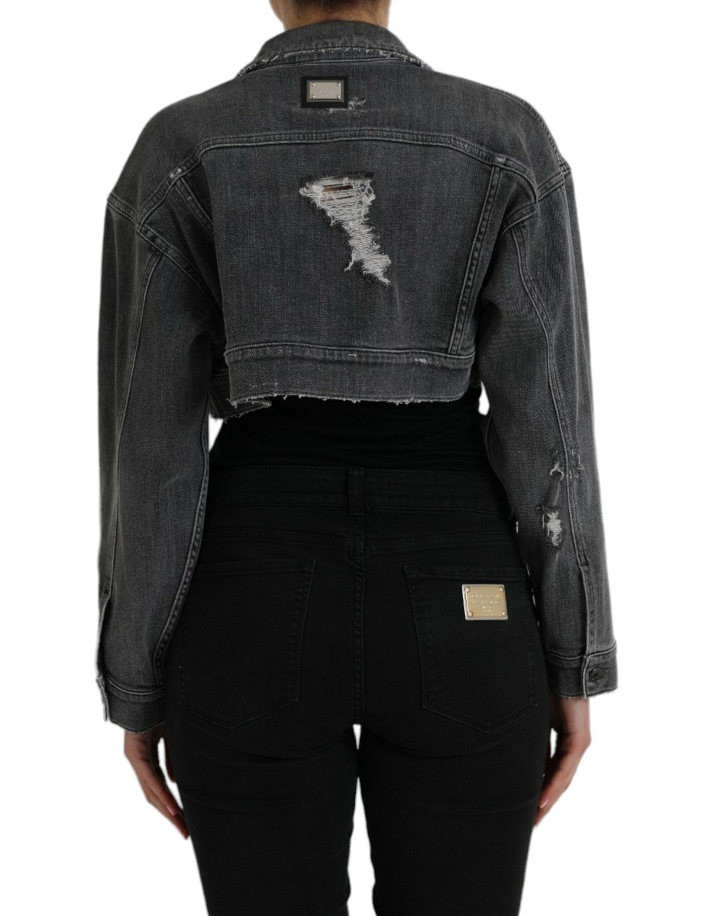 Dolce & Gabbana Dark Gray Cropped Denim Jacket - Arichezz.store