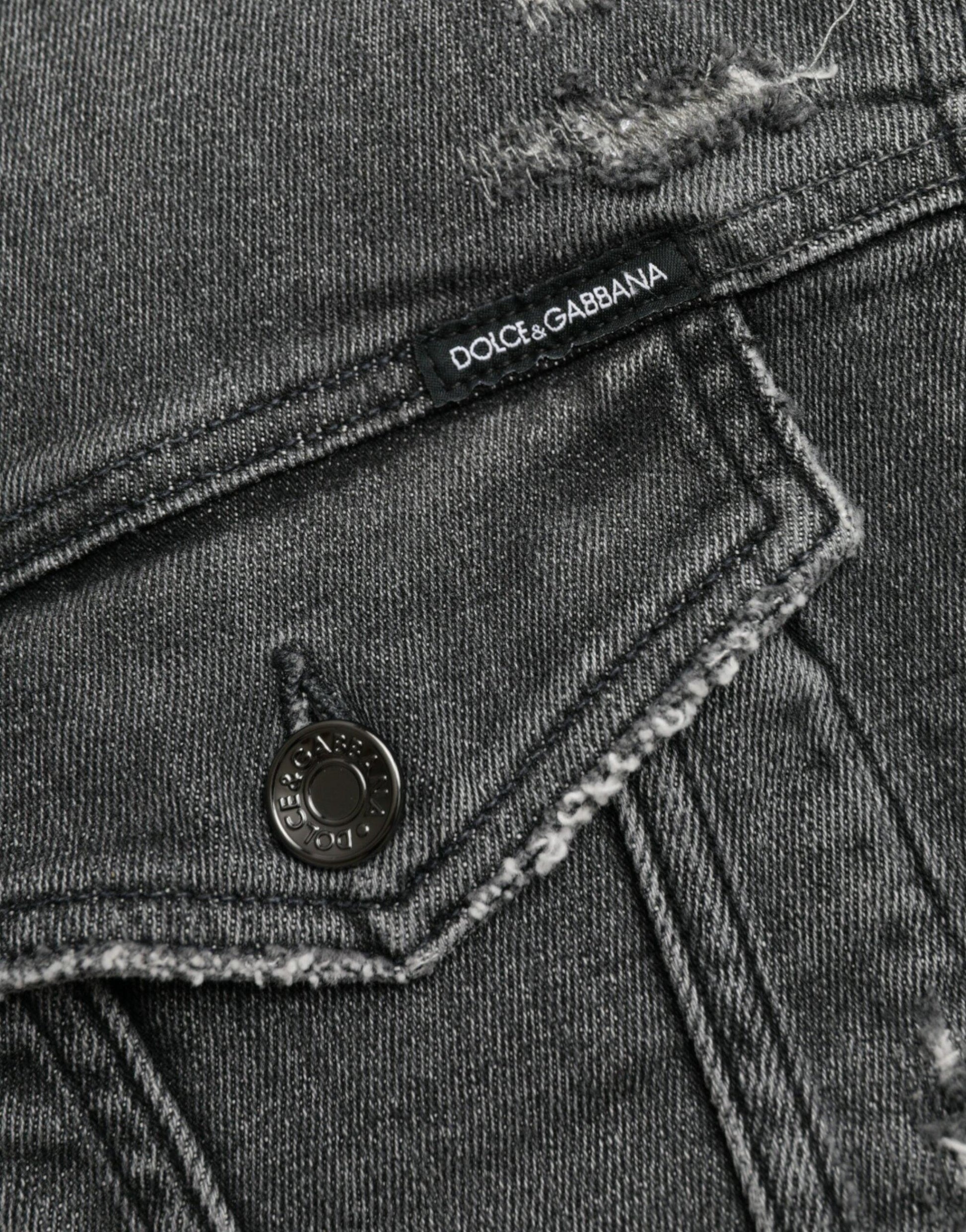 Dolce & Gabbana Dark Gray Cropped Denim Jacket - Arichezz.store