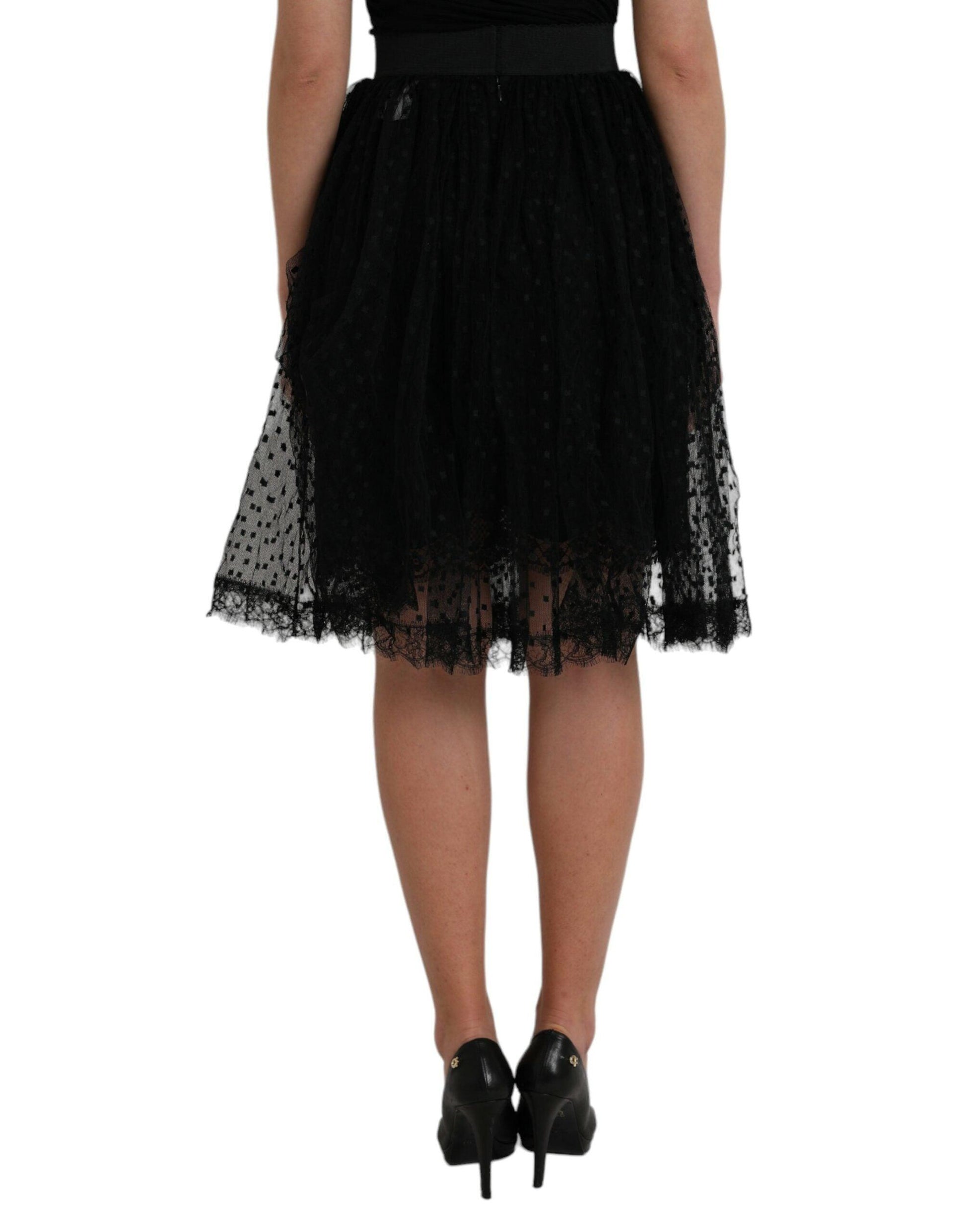 Dolce & Gabbana Black Nylon Lace Trim High Waist A-line Skirt - Arichezz.store